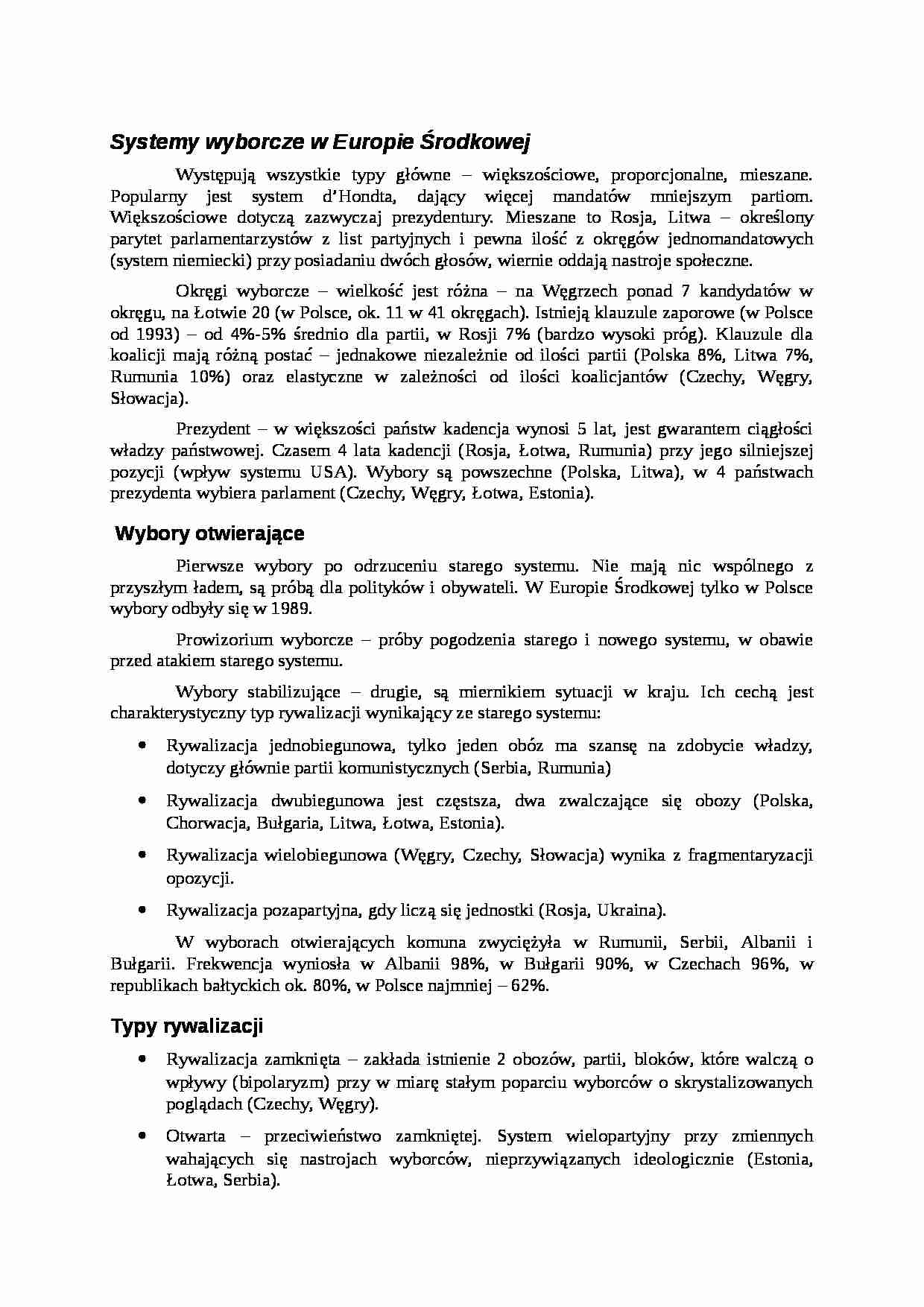 Systemy wyborcze w Europie Środkowej-opracowanie - strona 1