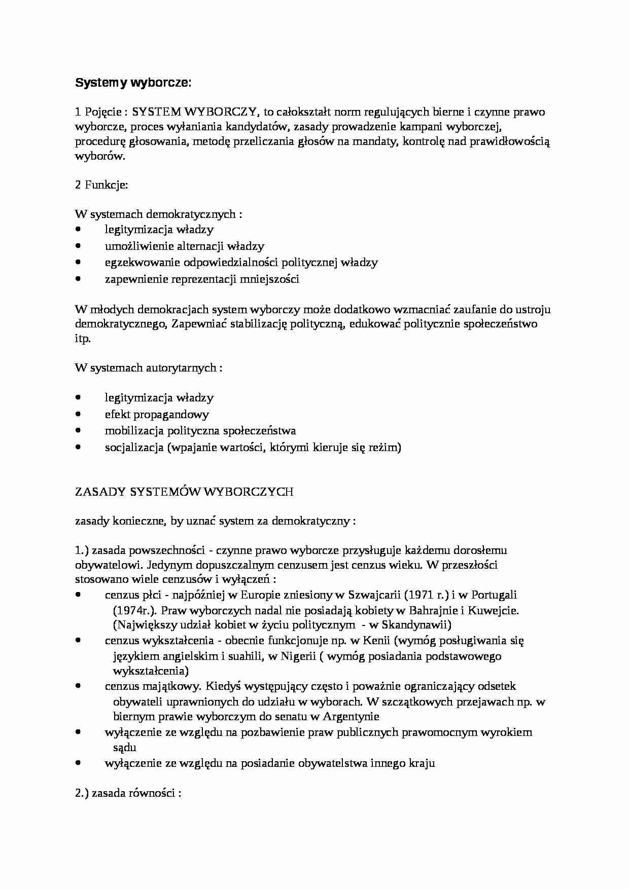 Systemy wyborcze-opracowanie - strona 1