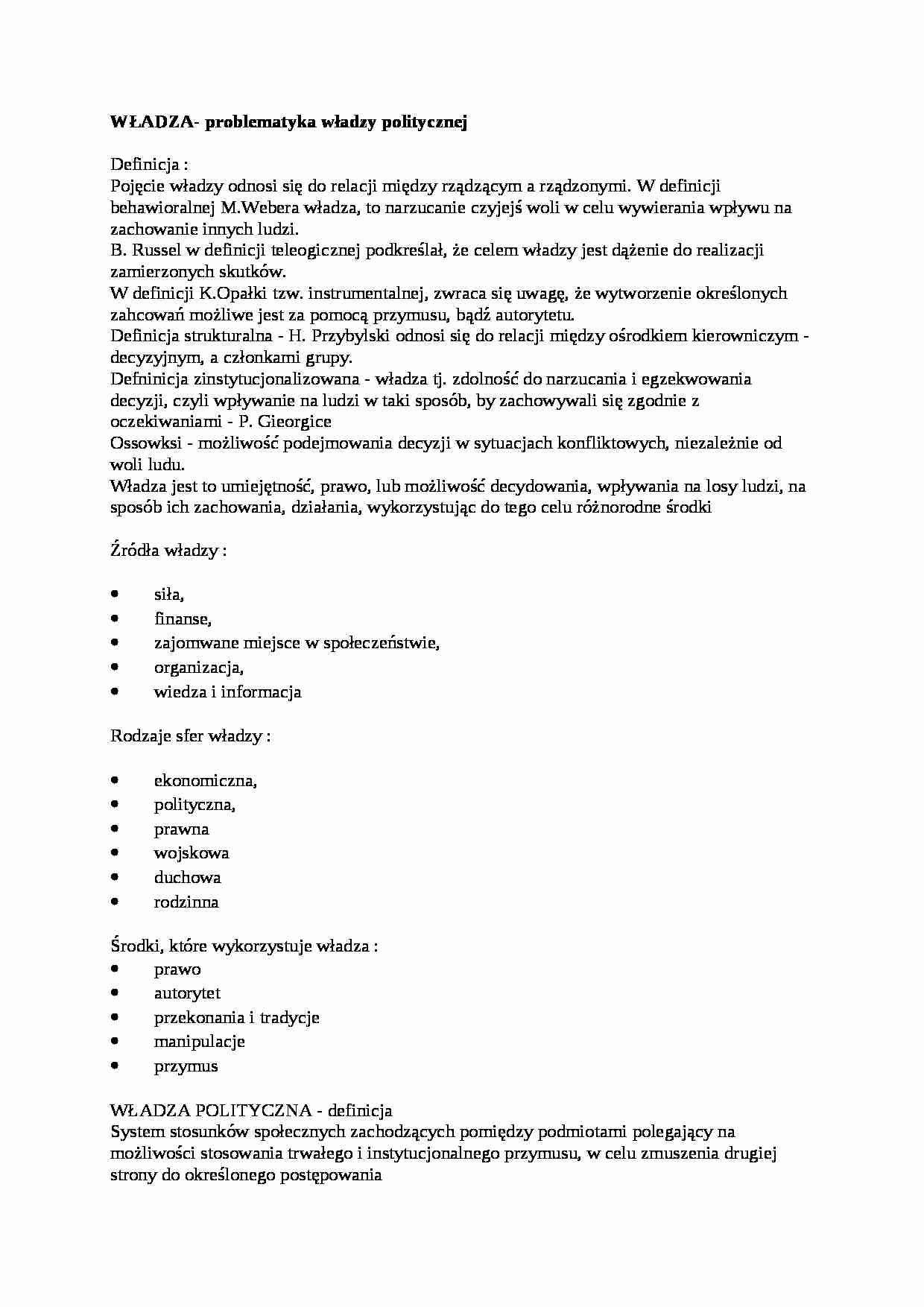 Władza-problematyka władzy politycznej - strona 1