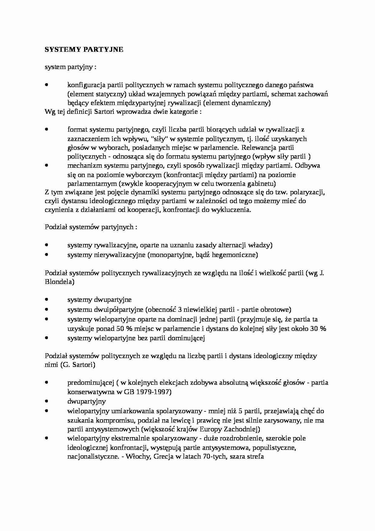 Systemy partyjne-opracowanie - strona 1