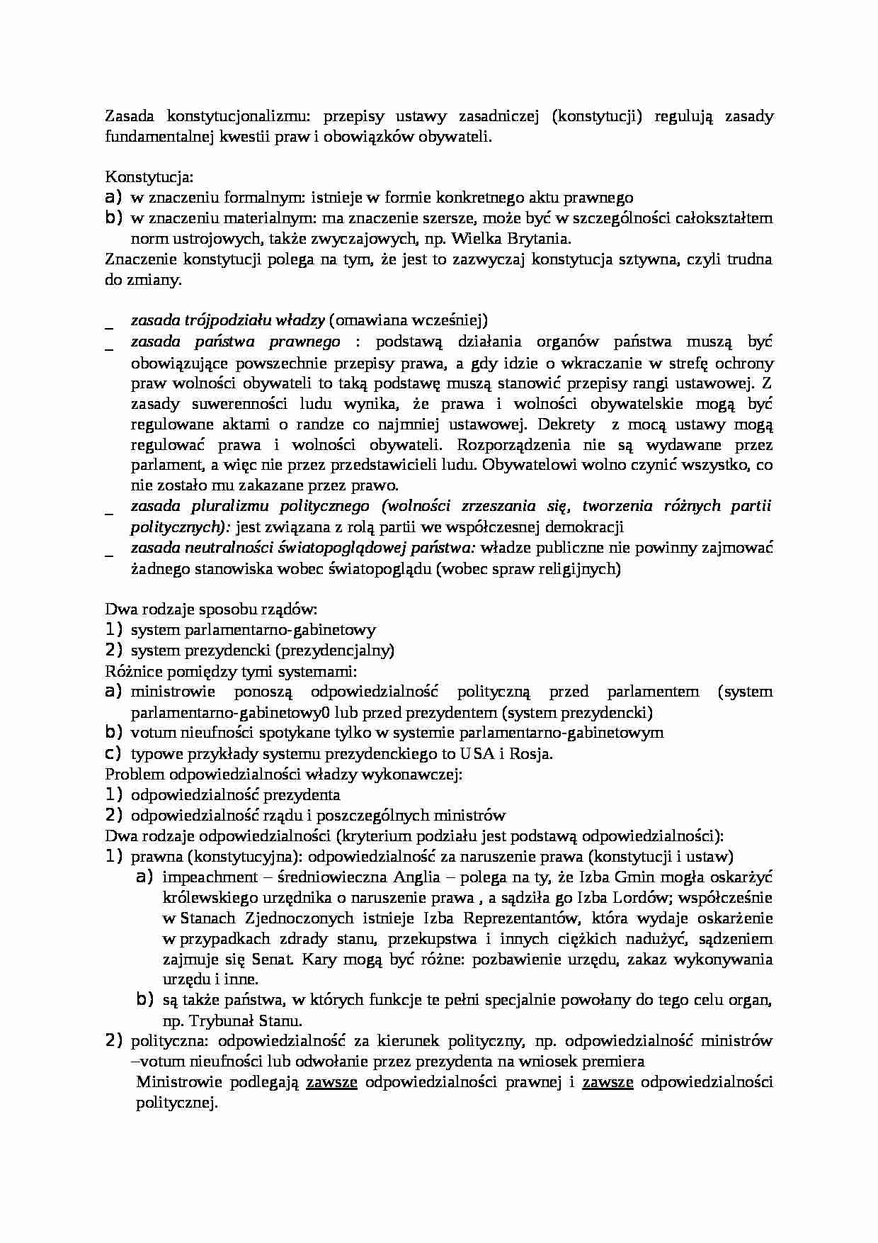 Konstytucja i rodzaje sposobu rządów-opracowanie - strona 1