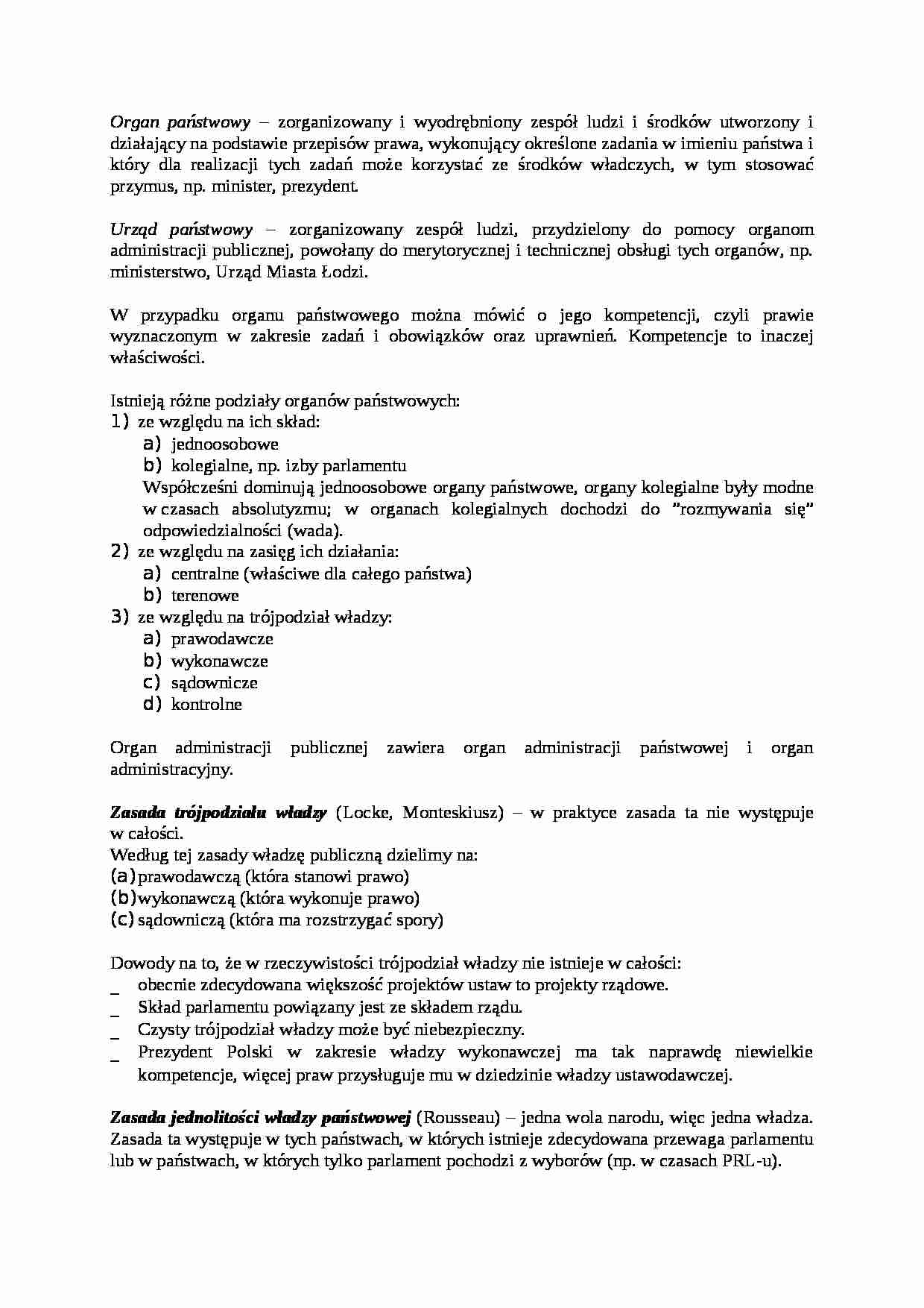 Organy władzy państwowej-opracowanie - strona 1