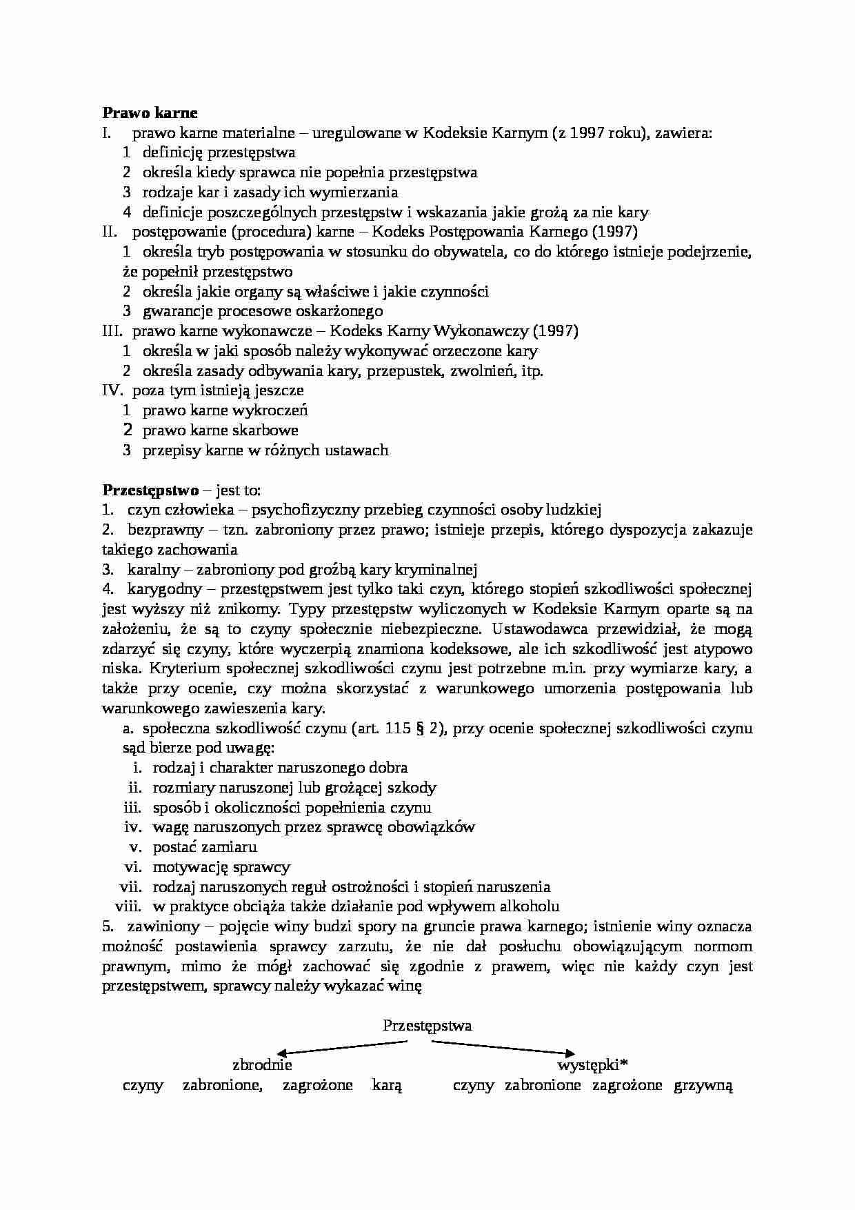 Prawo karne-podstawowe zagadnienia-opracowanie - strona 1