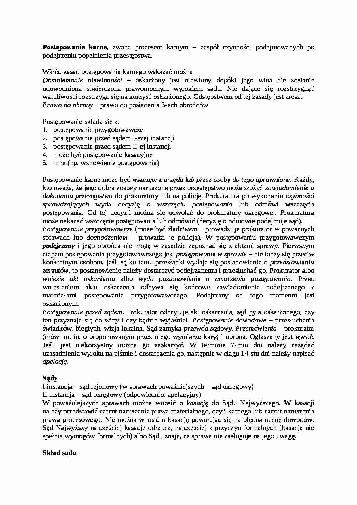 Zasady postępowania karnego-opracowanie - strona 1