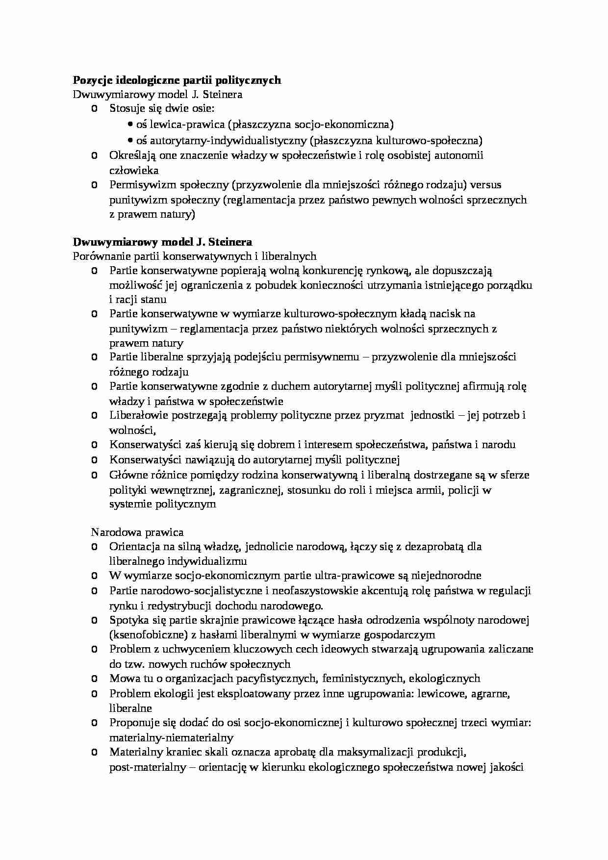 Pozycje ideologiczne partii politycznych-opracowanie - strona 1