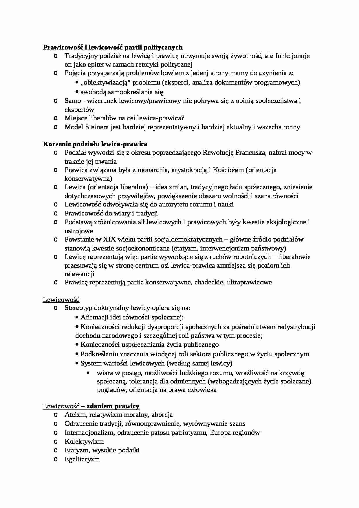 Prawicowość i lewicowość partii politycznych-opracowanie - strona 1