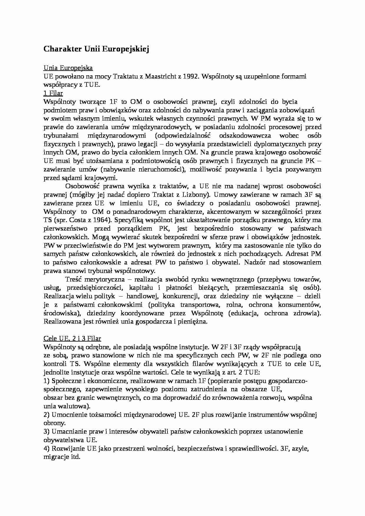 Charakter Unii Europejskiej-opracowanie - strona 1