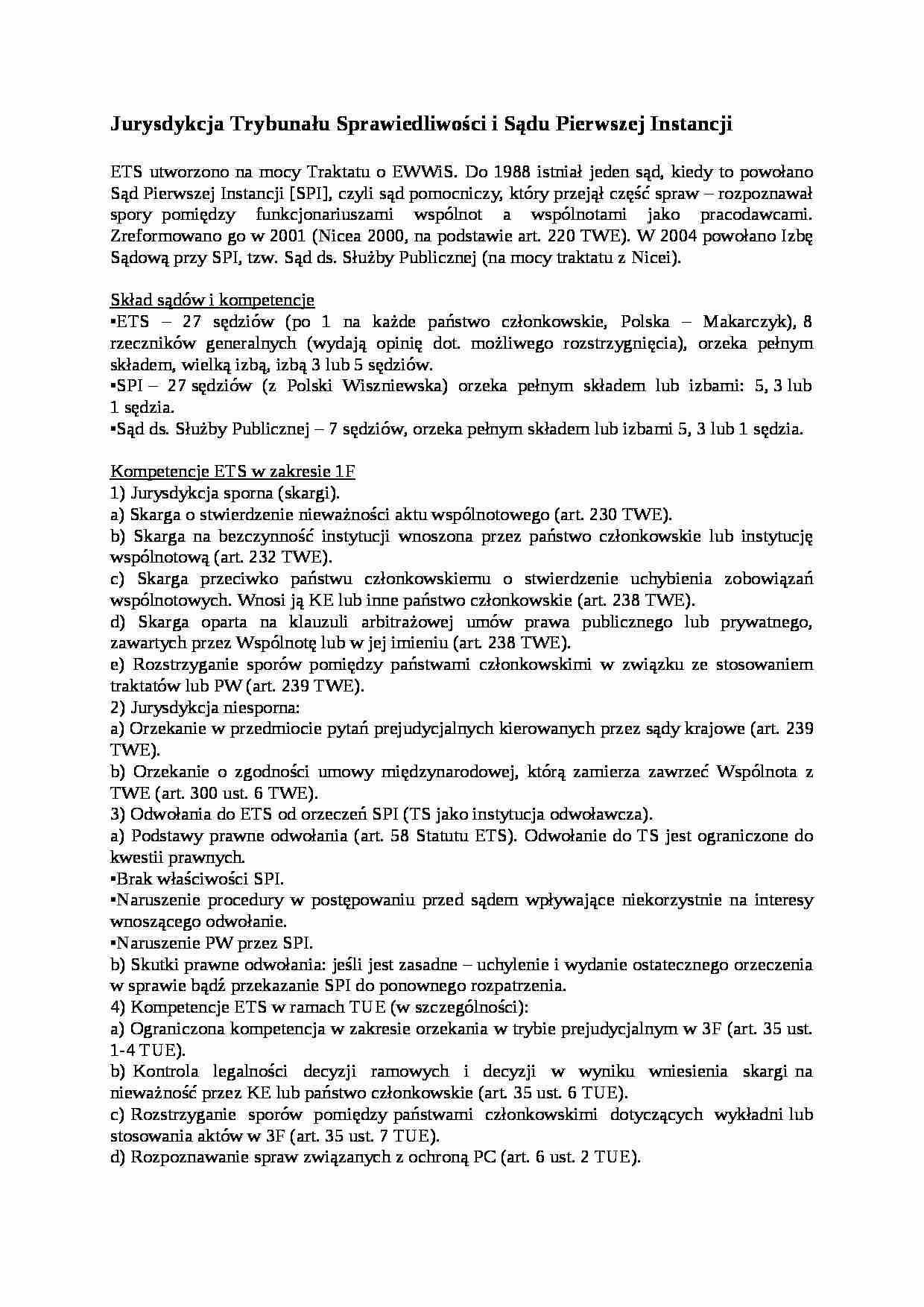 Jurysdykcja Trybunału Sprawiedliwości i Sądu Pierwszej Instancji-opracowanie - strona 1