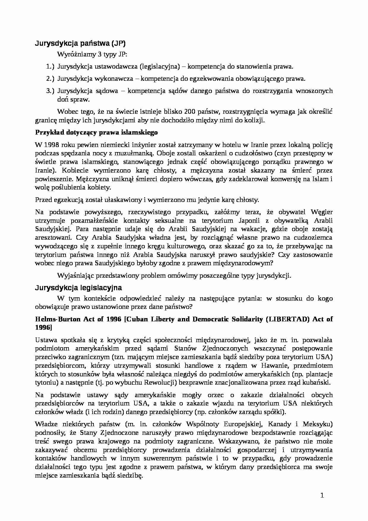 Jurysdykcja państwa-opracowanie - strona 1