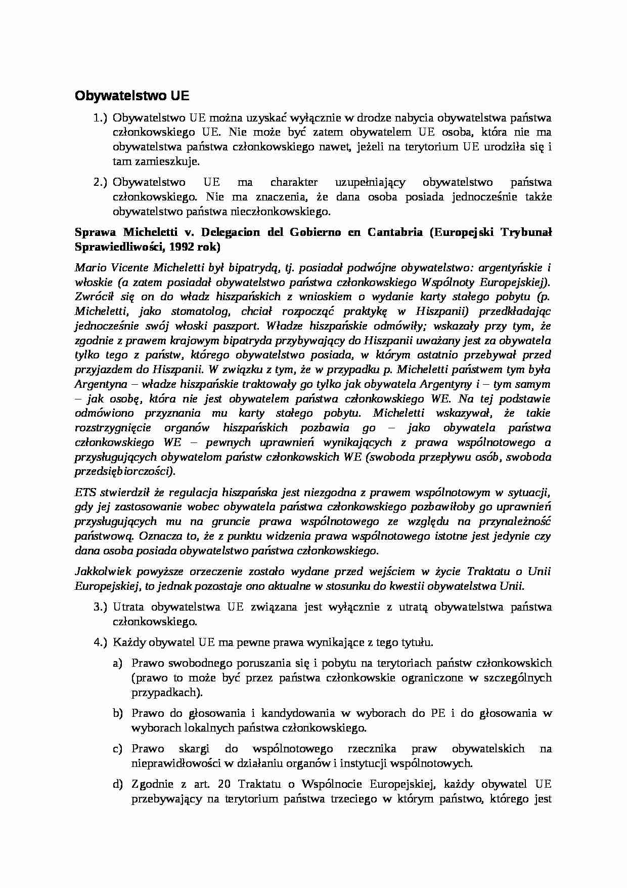 Obywatelstwo UE-opracowanie - Traktat o Unii Europejskiej - strona 1