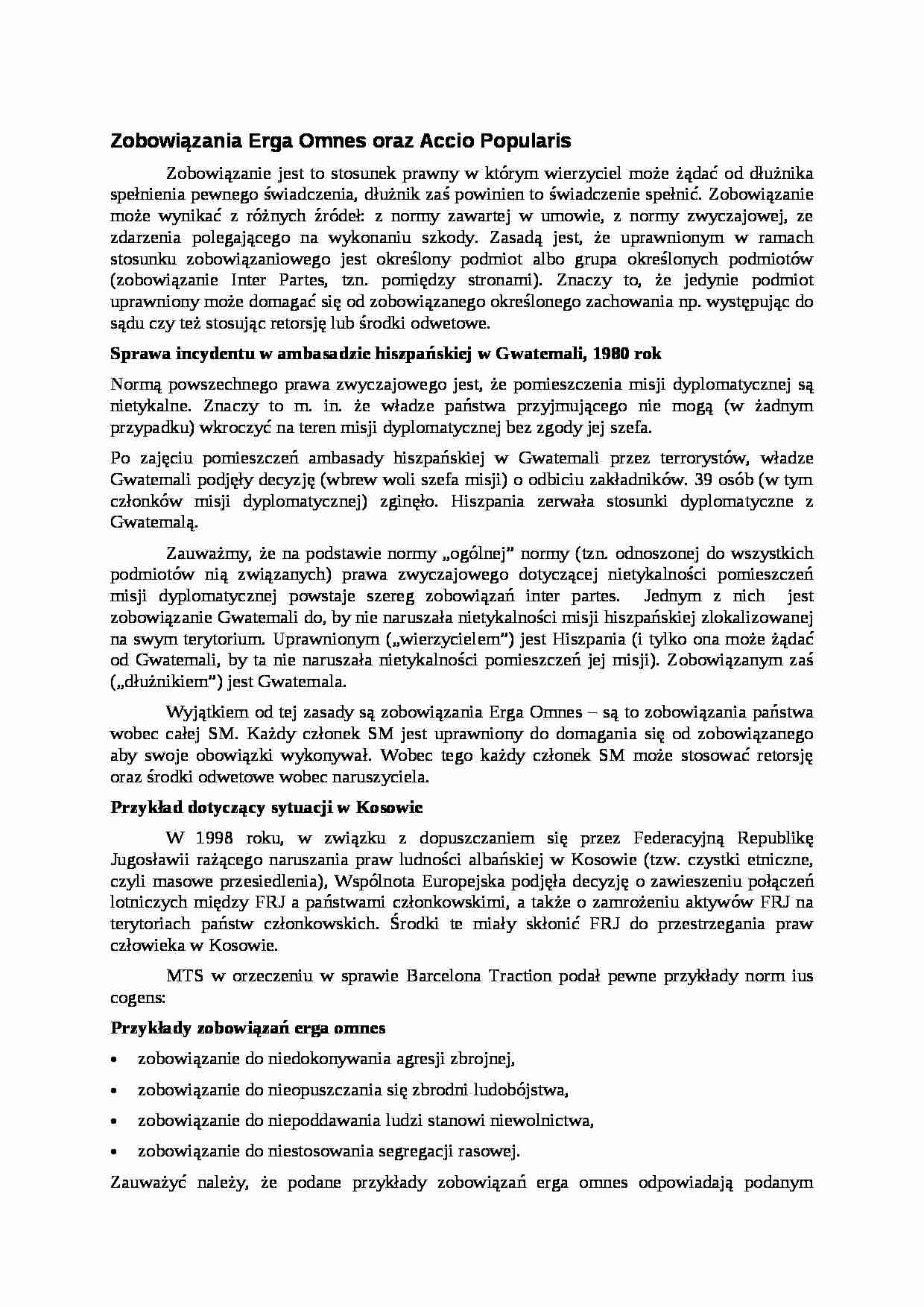 Zobowiązania Erga Omnes oraz Accio Popularis-opracowanie - strona 1