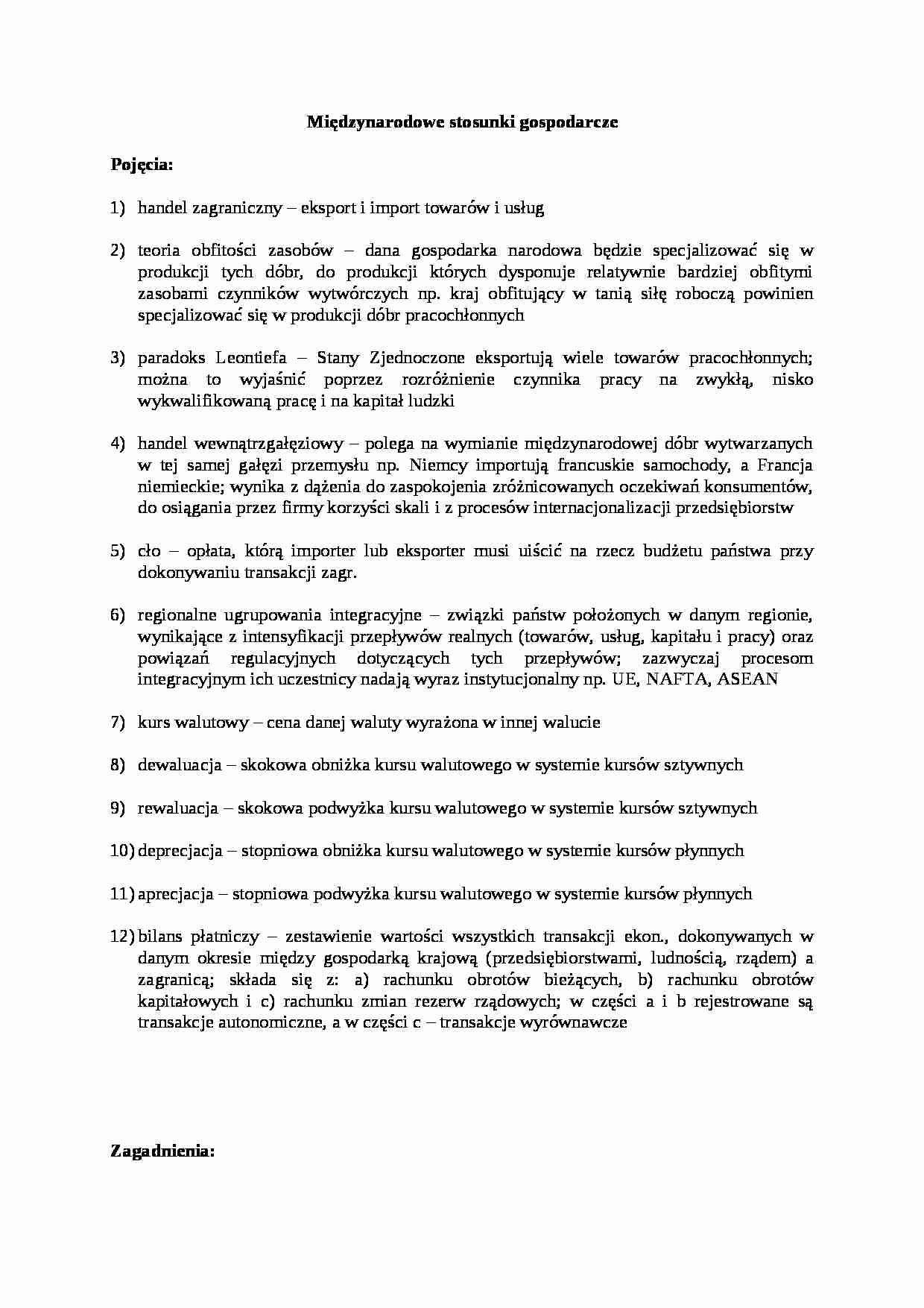 Międzynarodowe stosunki gospodarcze-opracowanie - strona 1