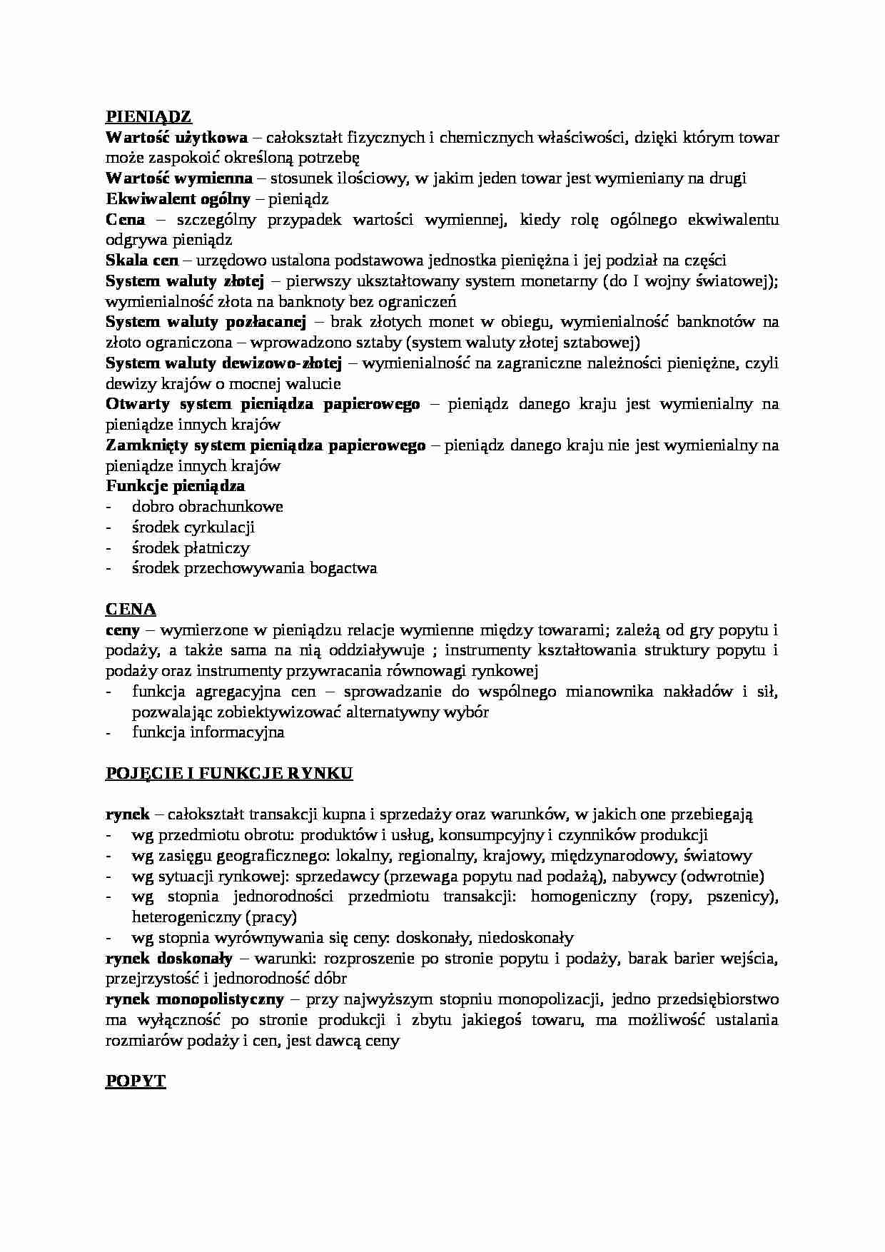 Pieniądz, popyt, podaż-opracowanie - strona 1