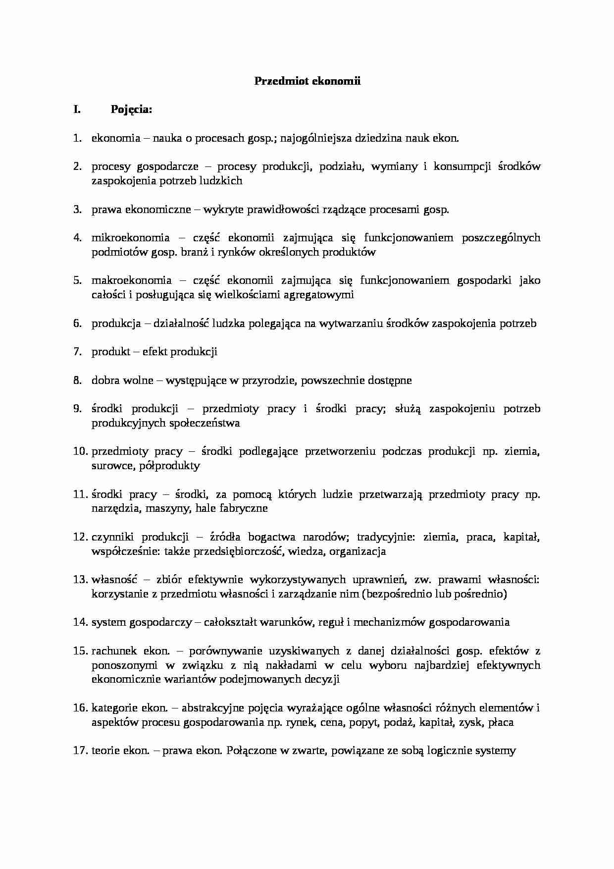 Przedmiot ekonomii-opracowanie - strona 1