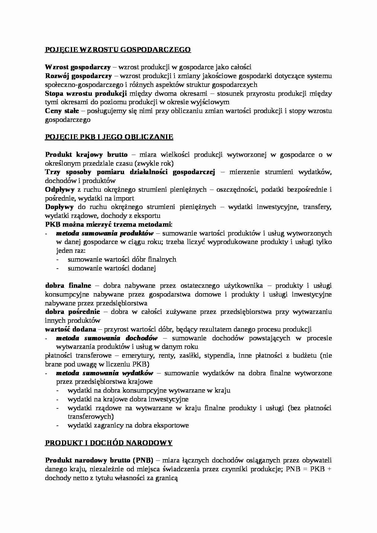 Wzrost gospodarczy i dochód narodowy-opracowanie - strona 1