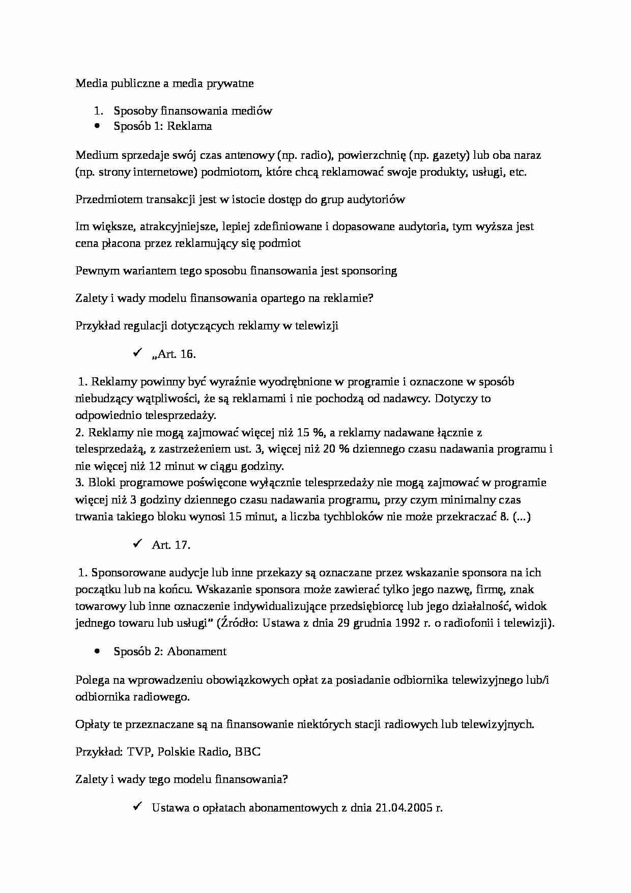 Media publiczne a media prywatne-opracowanie - strona 1