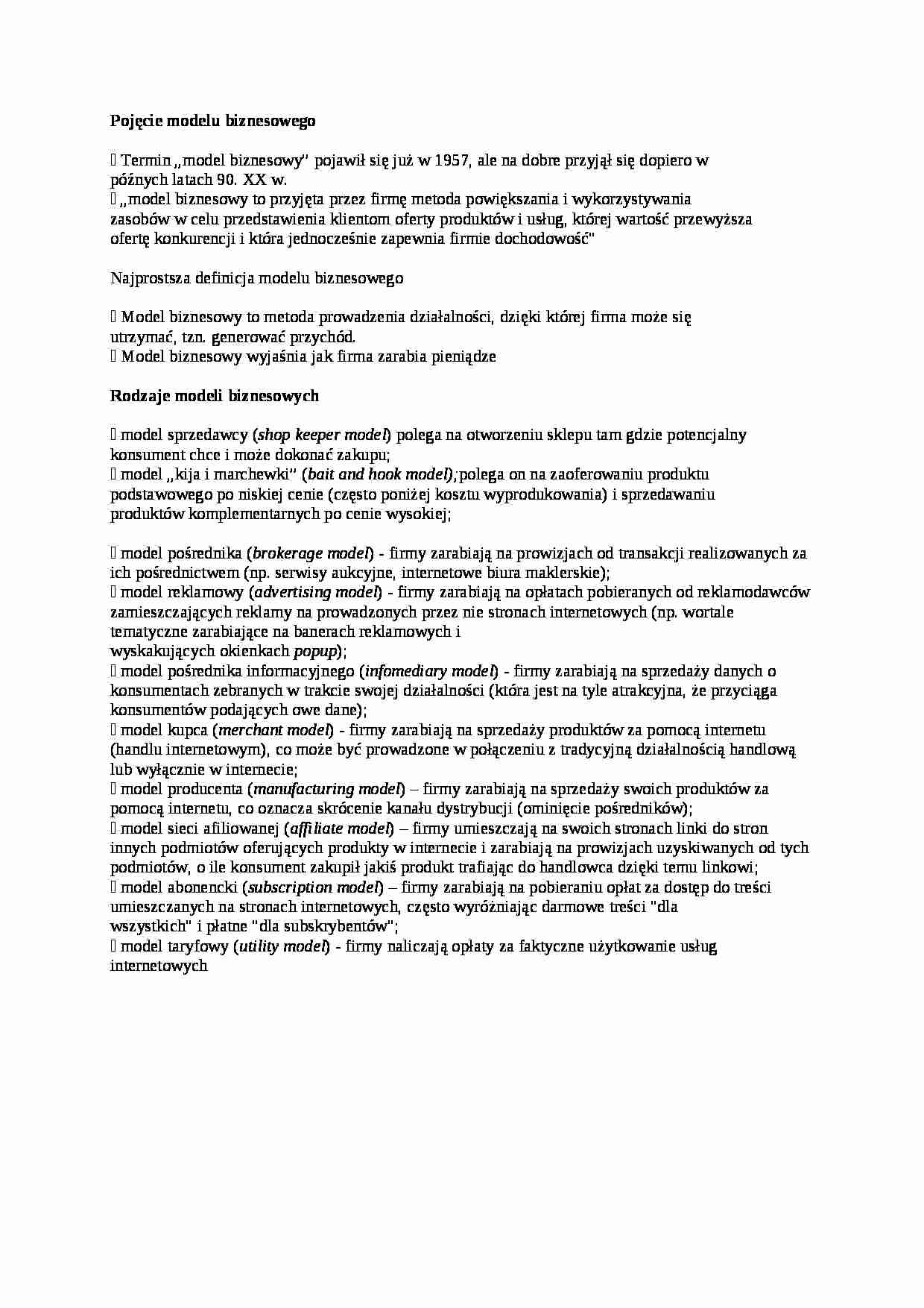 Pojęcie modelu biznesowego-opracowanie - strona 1