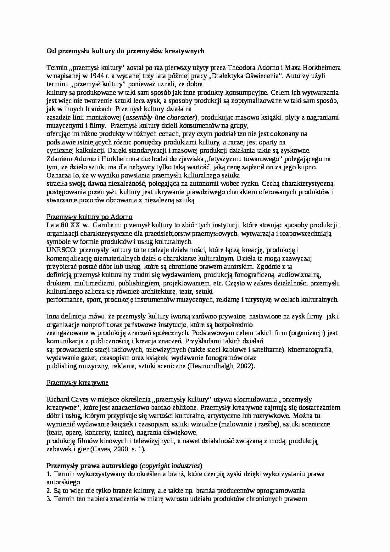 Przemysł kultury i przemysł kreatywny-opracowanie - strona 1
