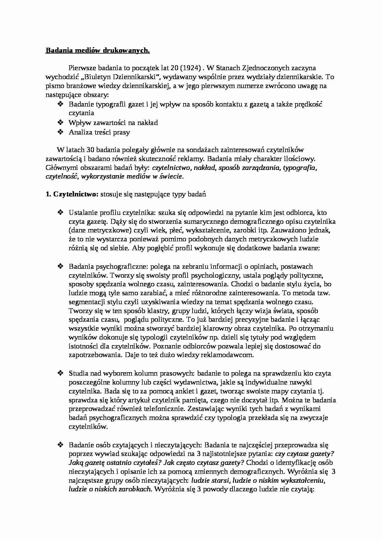 Badania mediów drukowanych-opracowanie - strona 1