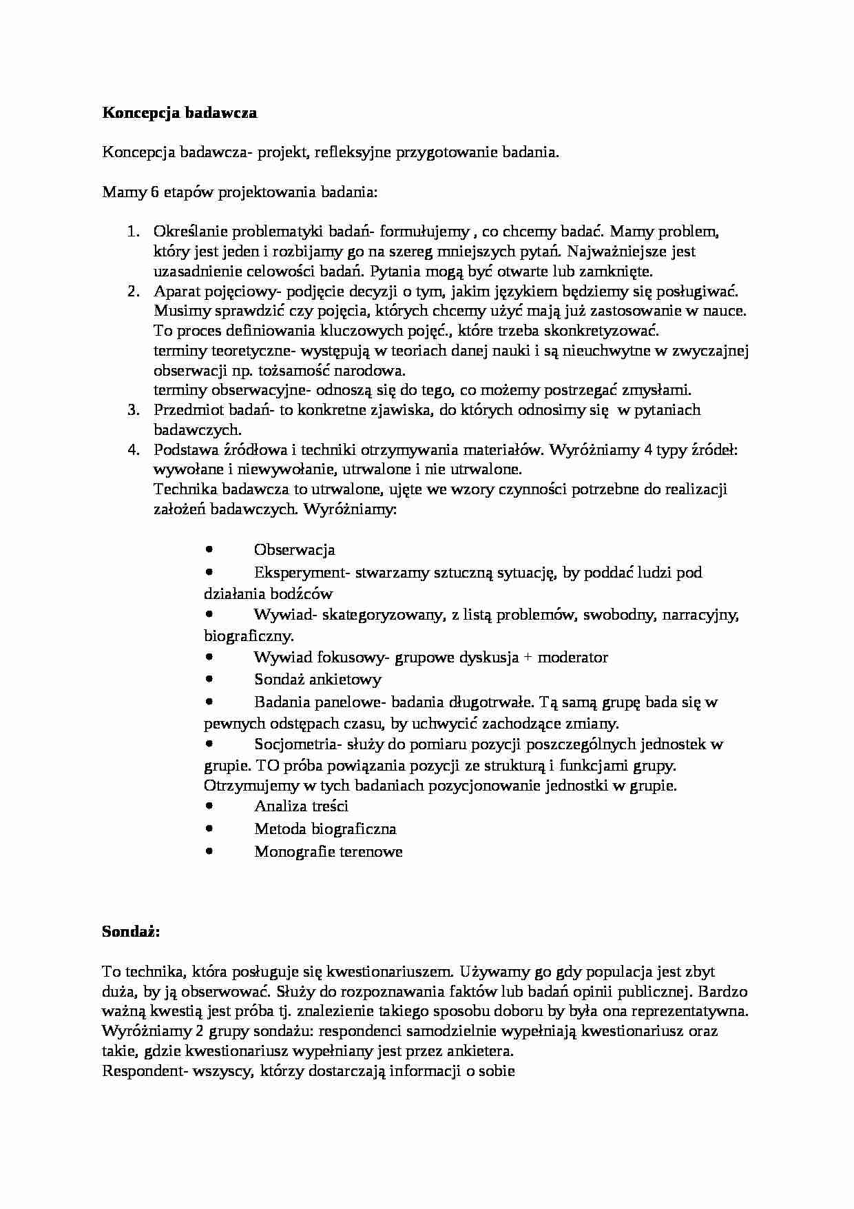Koncepcja badawcza-opracowanie - strona 1