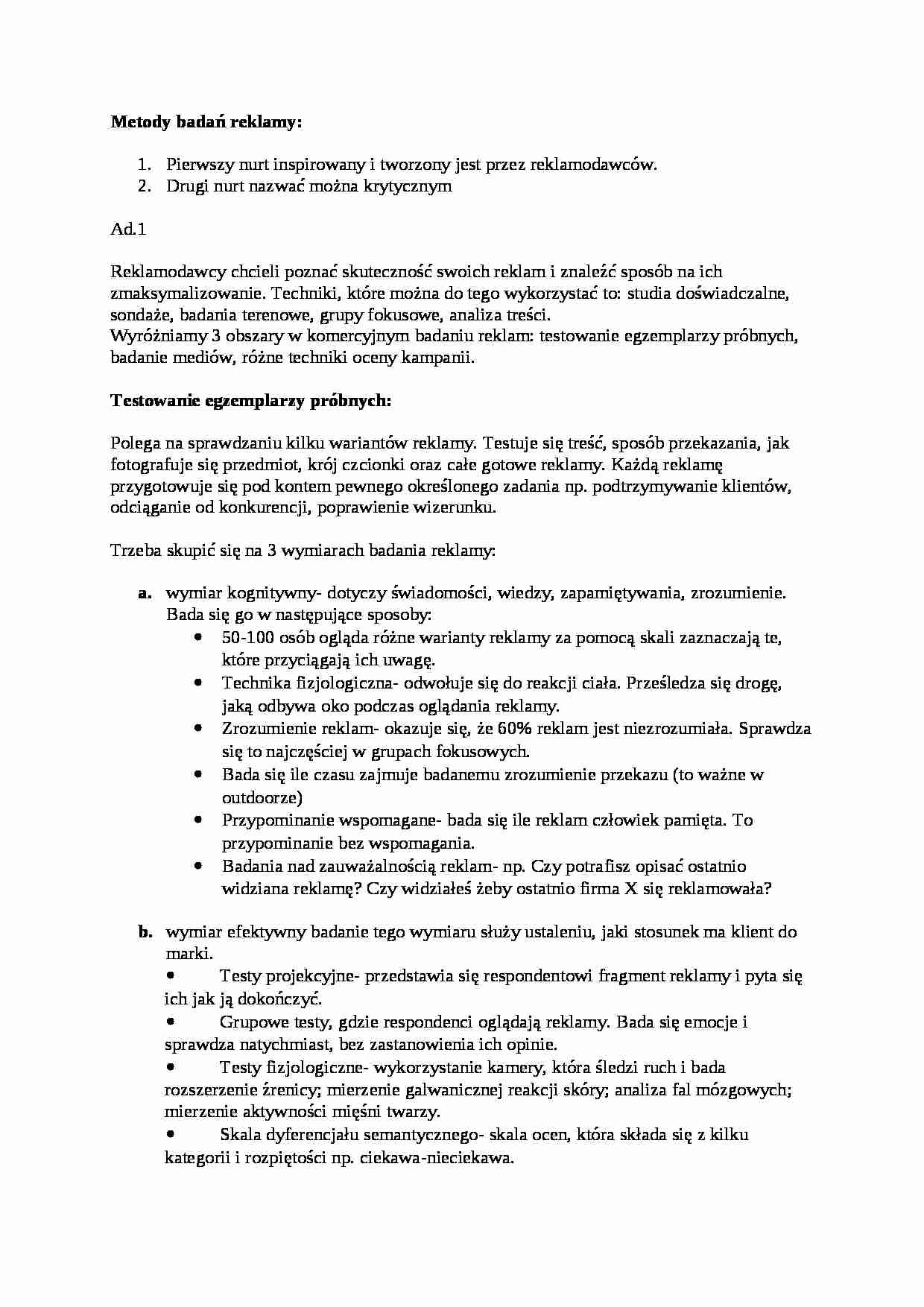 Metody badań reklamy-opracowanie - strona 1
