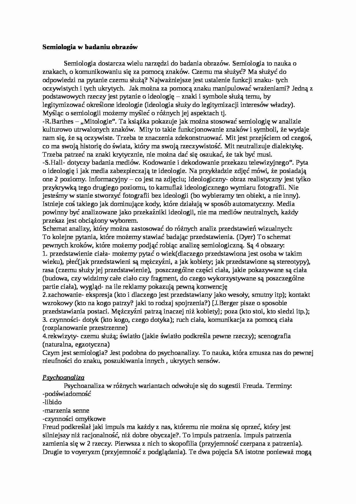 Semiologia w badaniu obrazów-opracowanie - strona 1