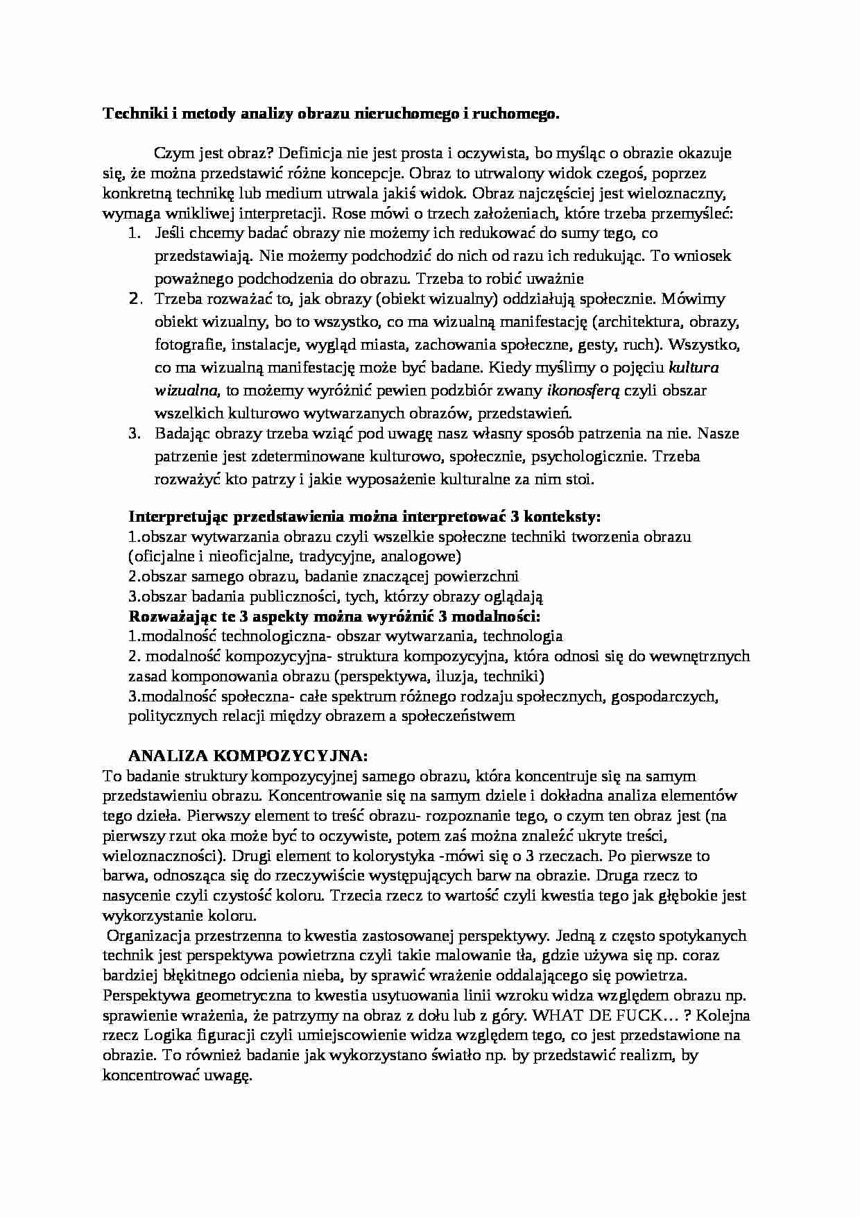 Techniki i metody analizy obrazu nieruchomego i ruchomego-opracowanie - strona 1