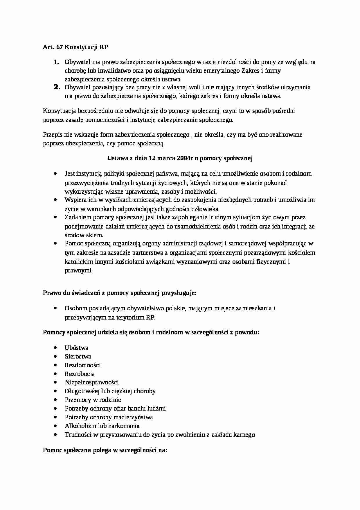 Podstawy prawne do świadczenia pomocy społecznej-opracowanie - strona 1