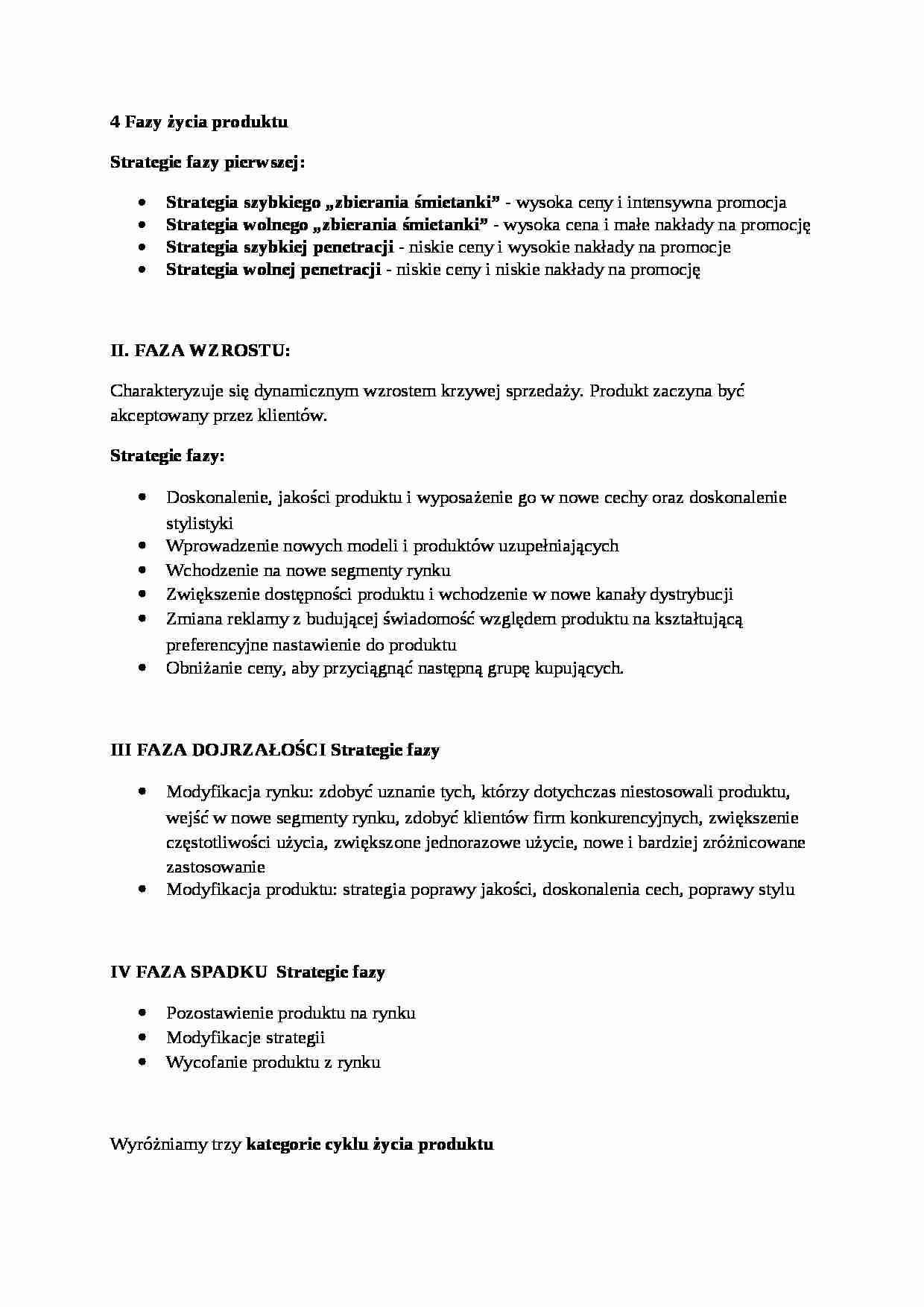 Cztery fazy życia produktu-opracowanie - strona 1