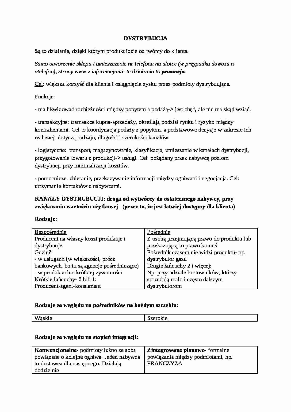 Dystrybucja i jej rodzaje-opracowanie - strona 1