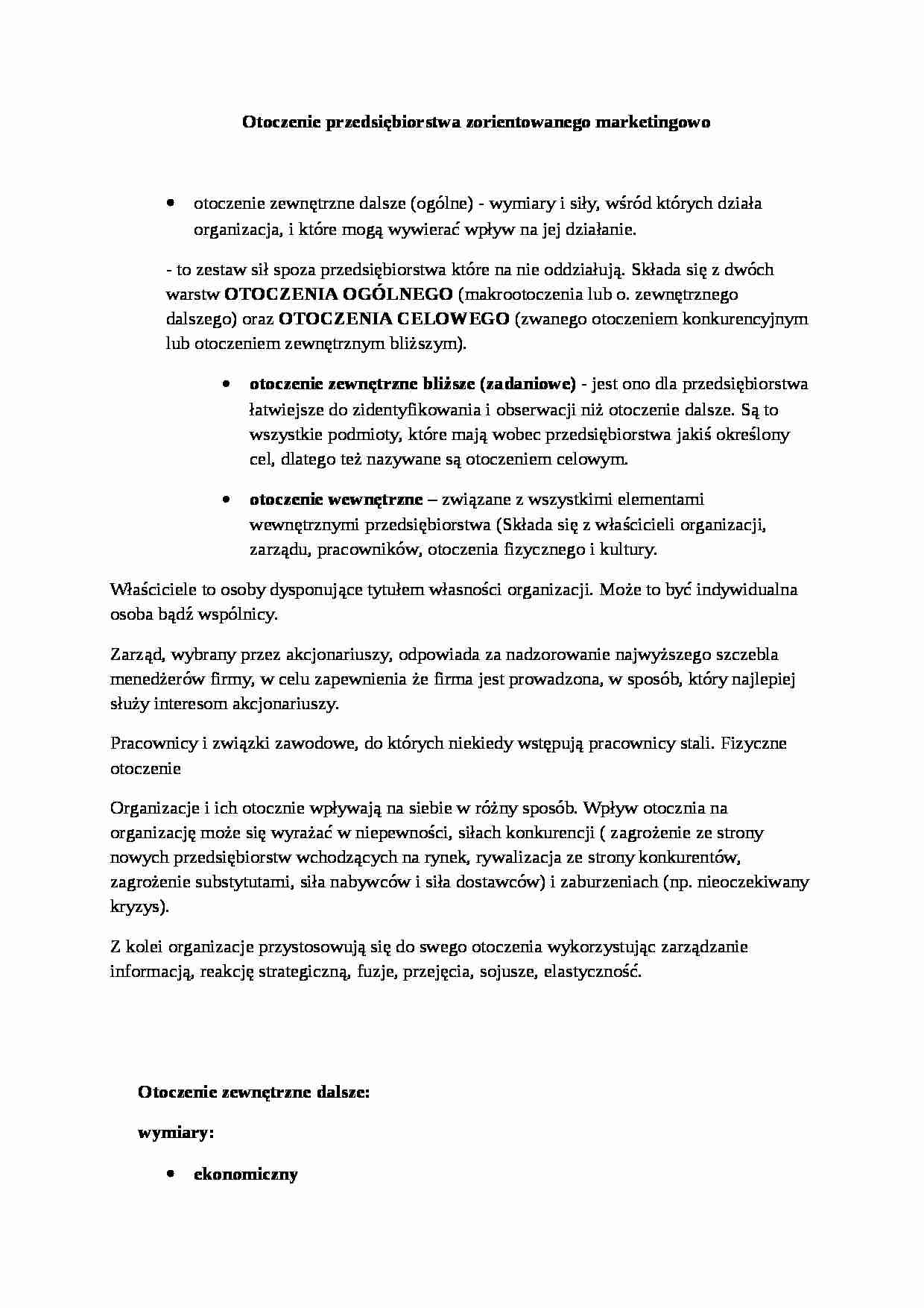 Otoczenie przedsiębiorstwa zorientowanego marketingowo-opracowanie - strona 1