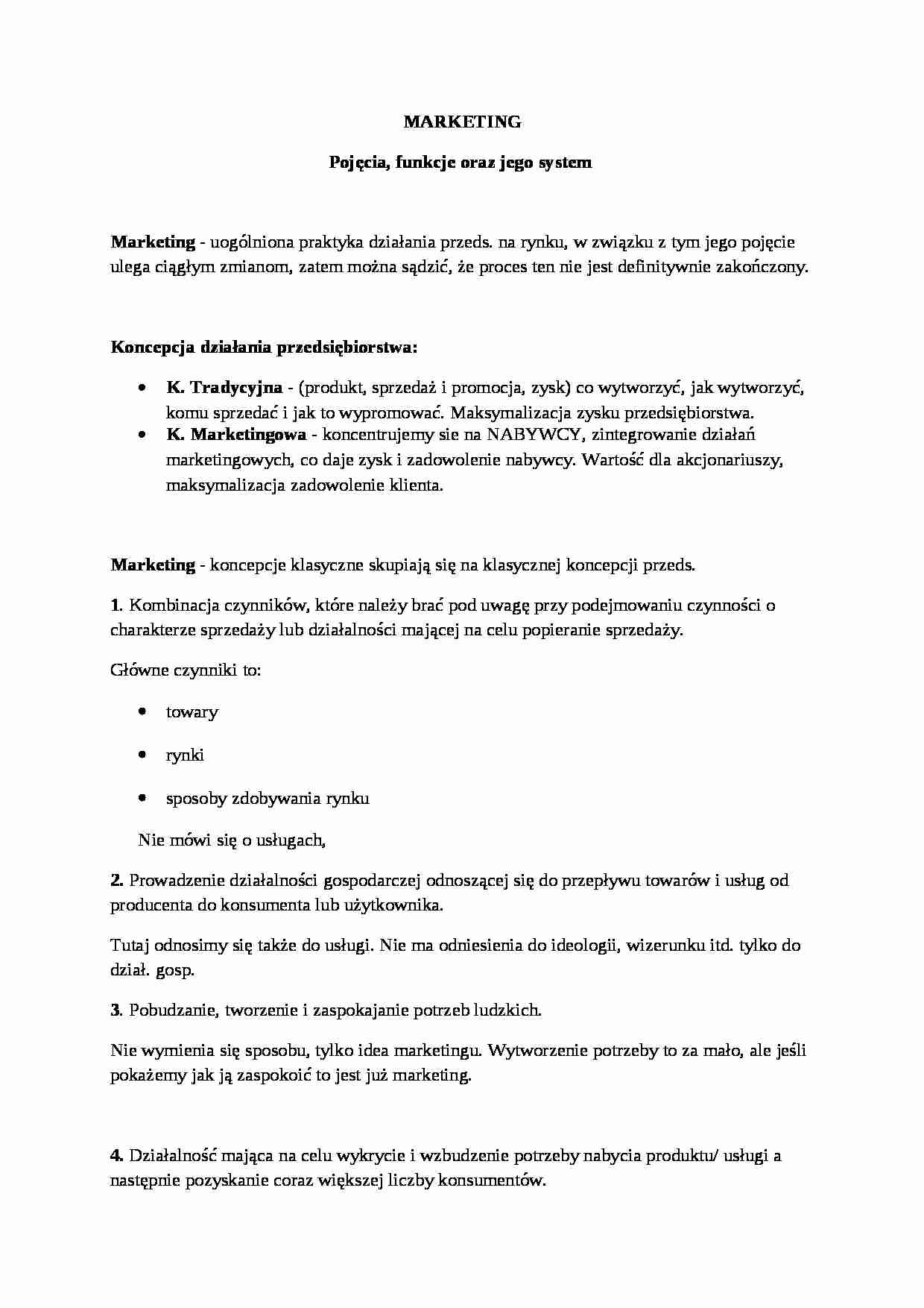 Marketing-pojęcia, funkcje oraz jego system - strona 1