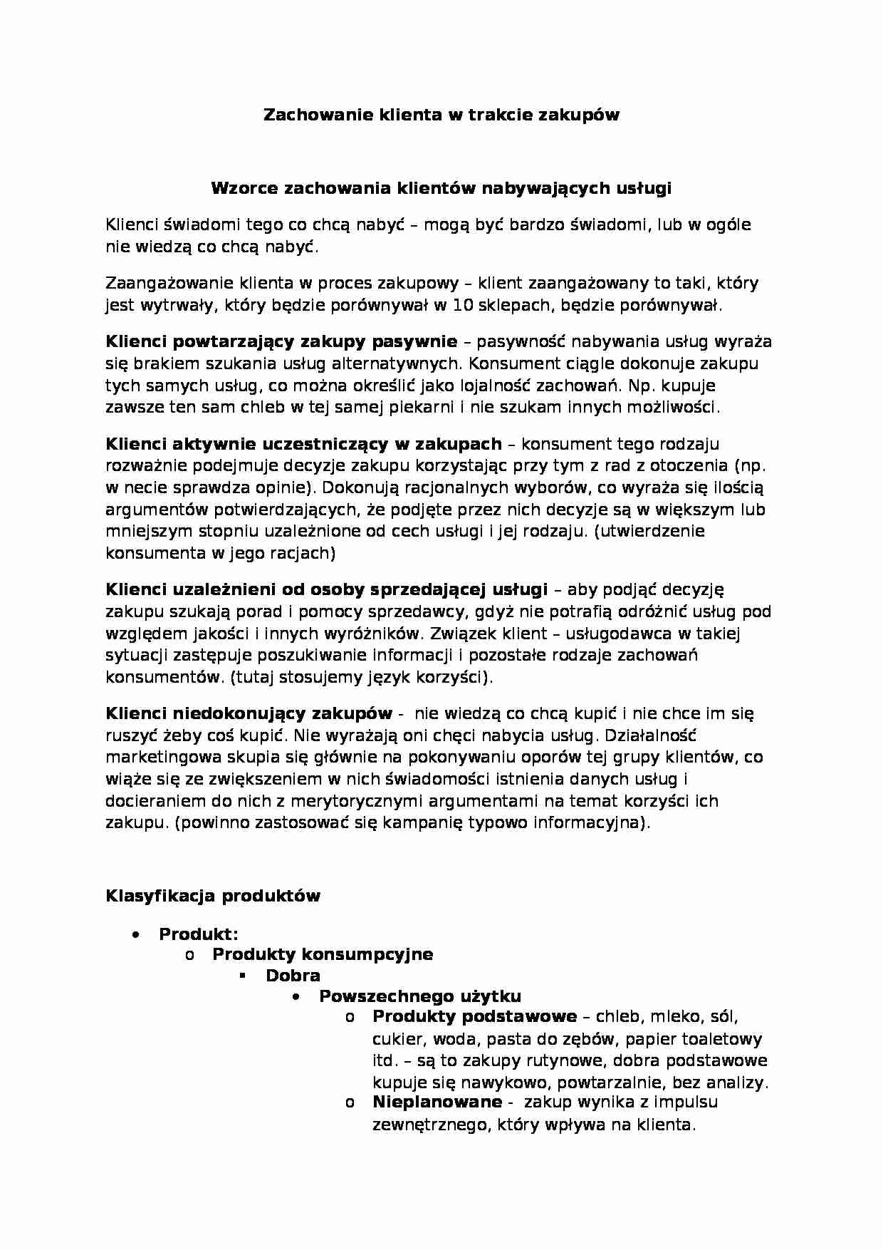 Zachowanie klienta w trakcie zakupów-opracowanie - strona 1