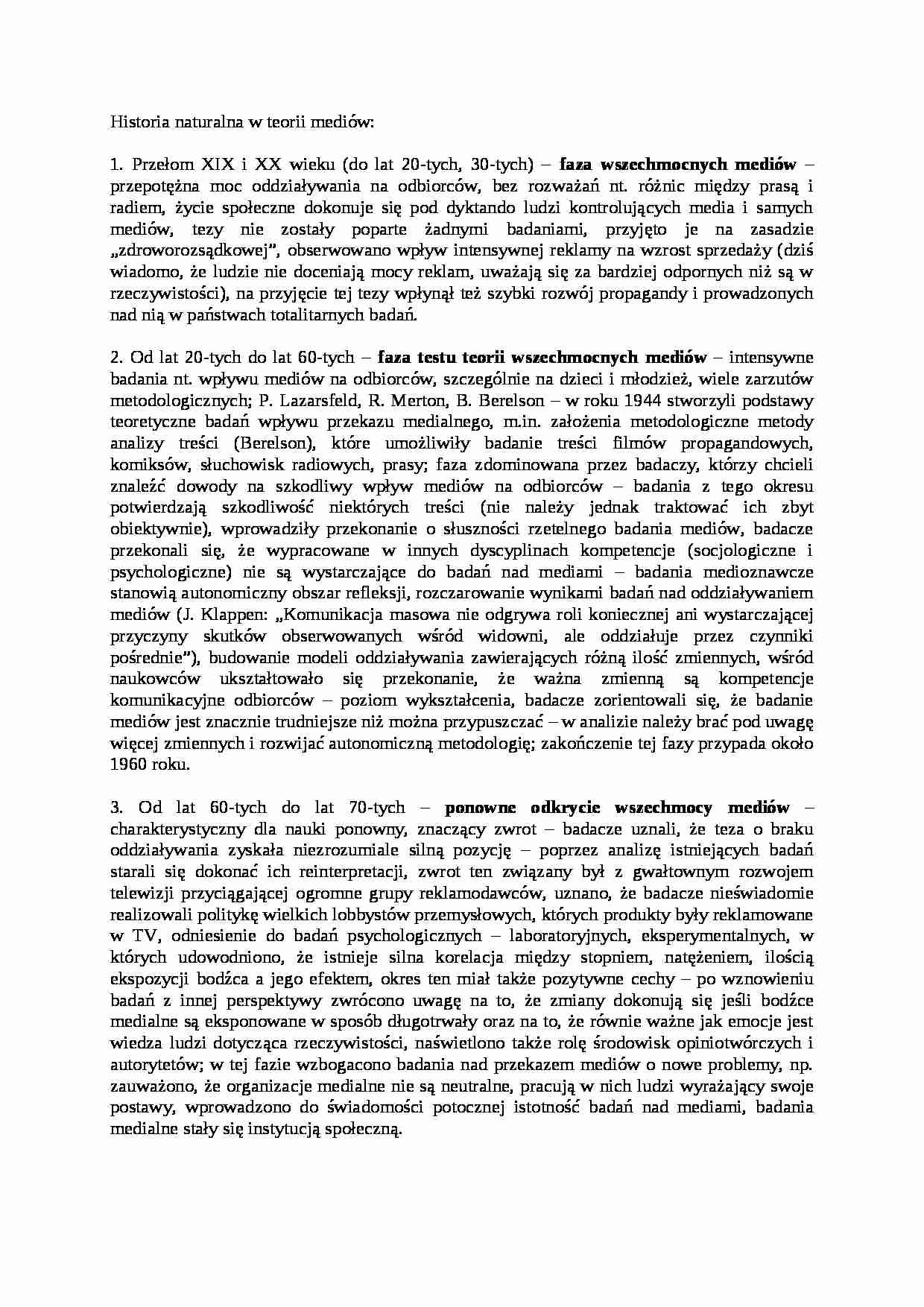 Historia naturalna w teorii mediów-opracowanie - strona 1
