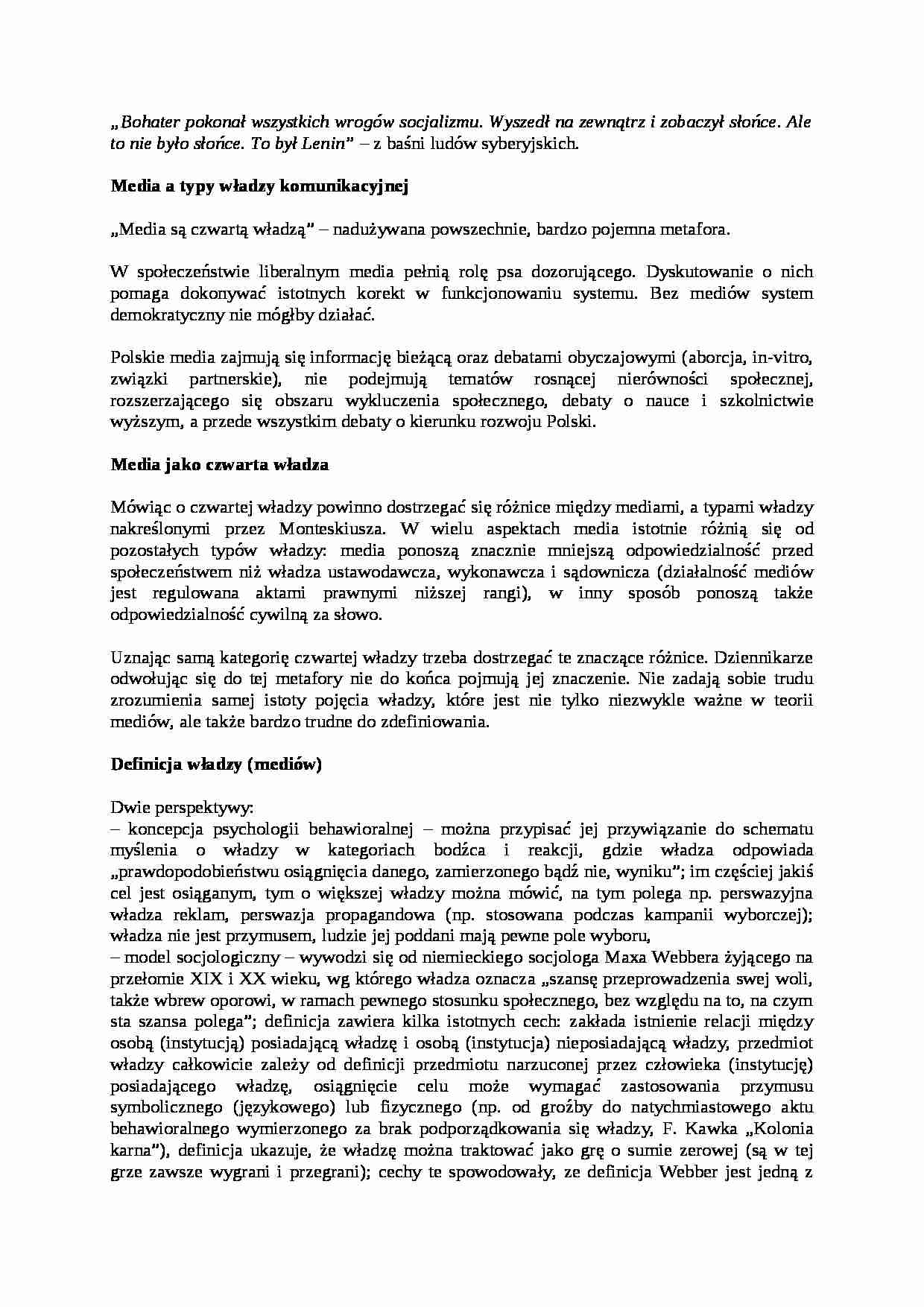 Media jako czwarta władza-opracowanie - strona 1