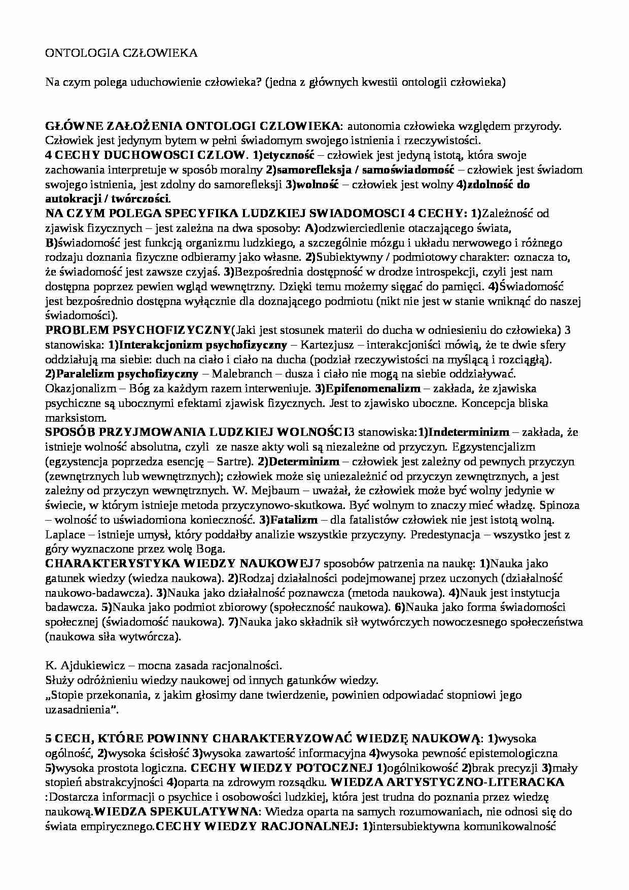 Ontologia człowieka-opracowanie - strona 1