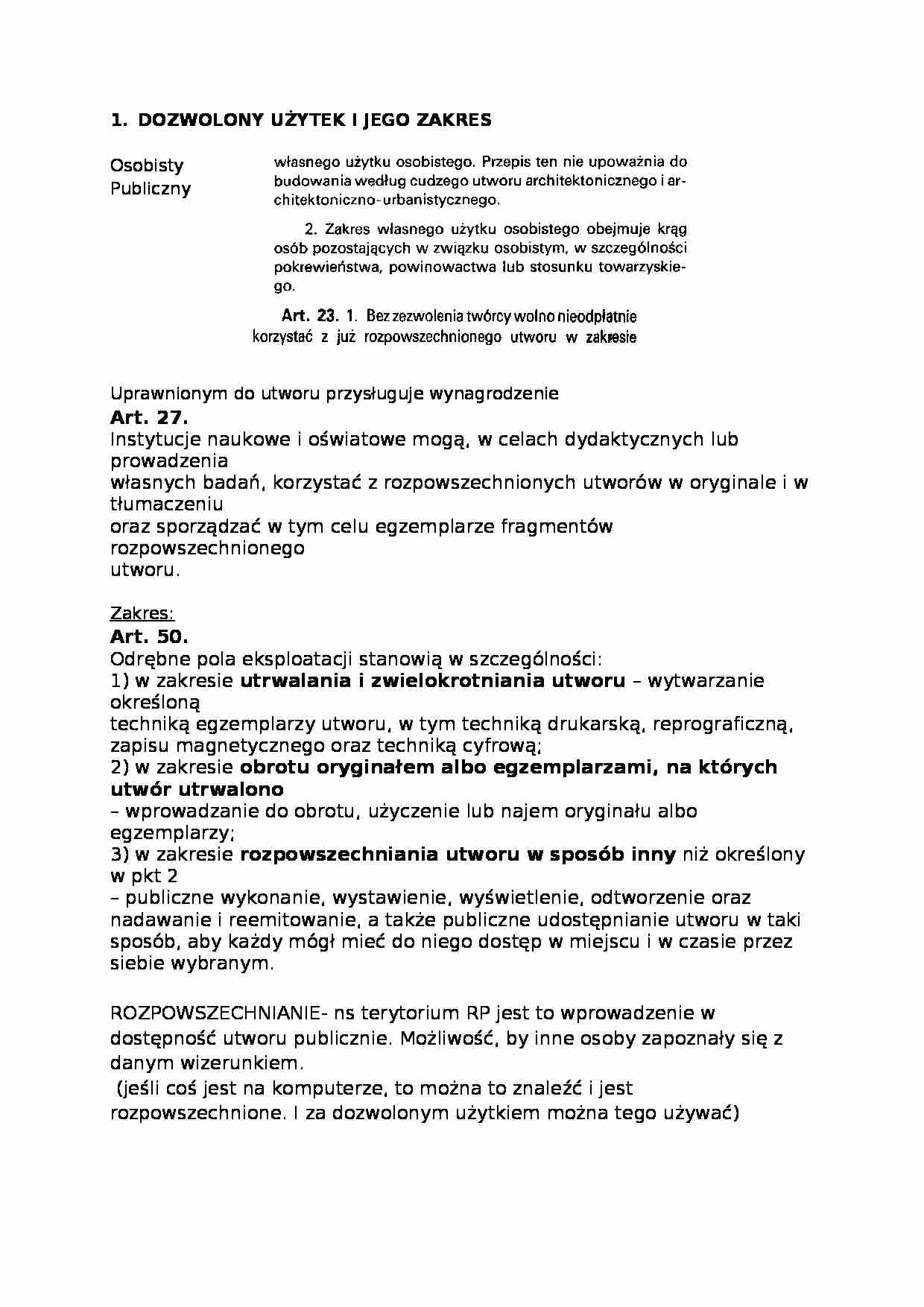 Dozwolony użytek i jego zakres-opracowanie - strona 1