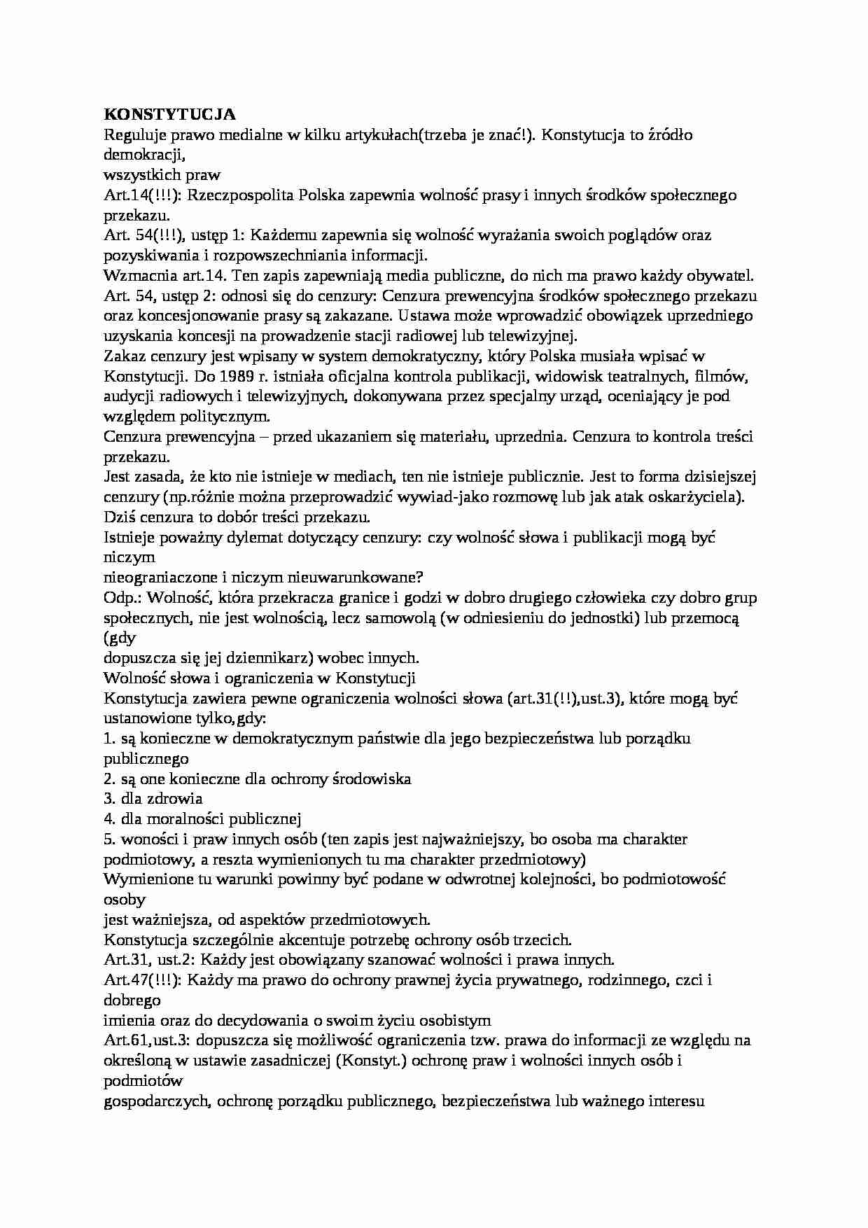 Konstytucja a prawo medialne-opracowanie - strona 1