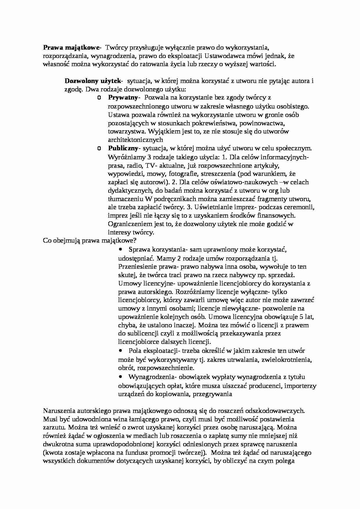 Prawa majątkowe-opracowanie - strona 1