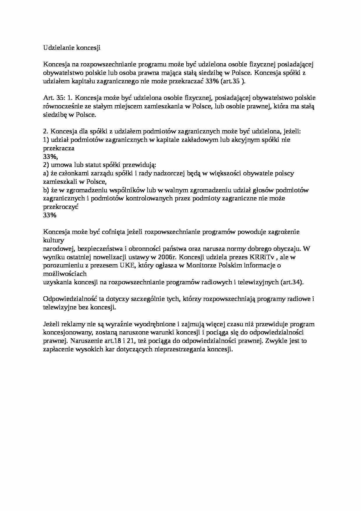 Udzielanie koncesji-opracowanie - strona 1
