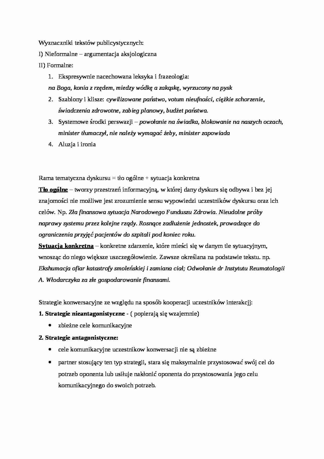 Wyznaczniki tekstów publicystycznych-opracowanie - strona 1
