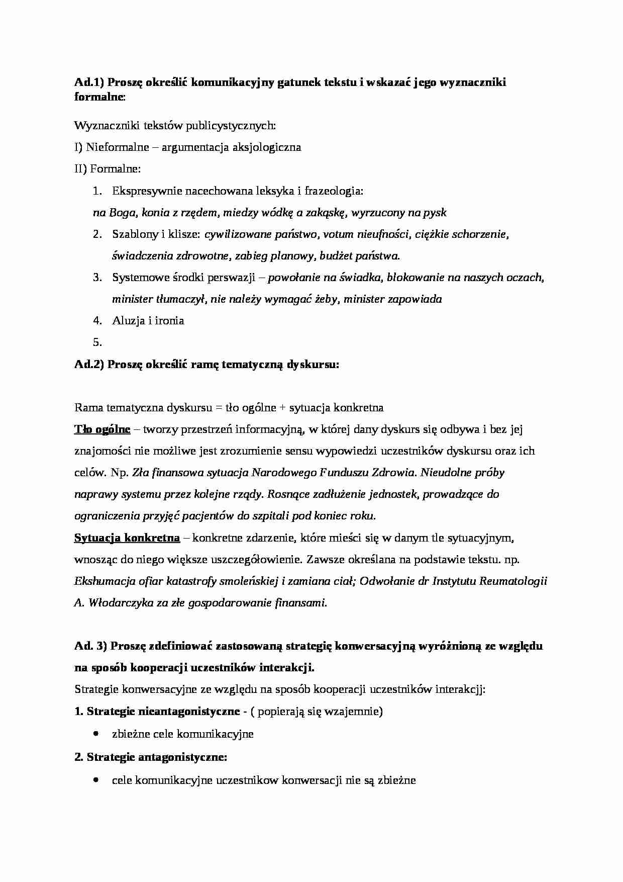 Pragmatyka językowa-przykładowe zadania - strona 1