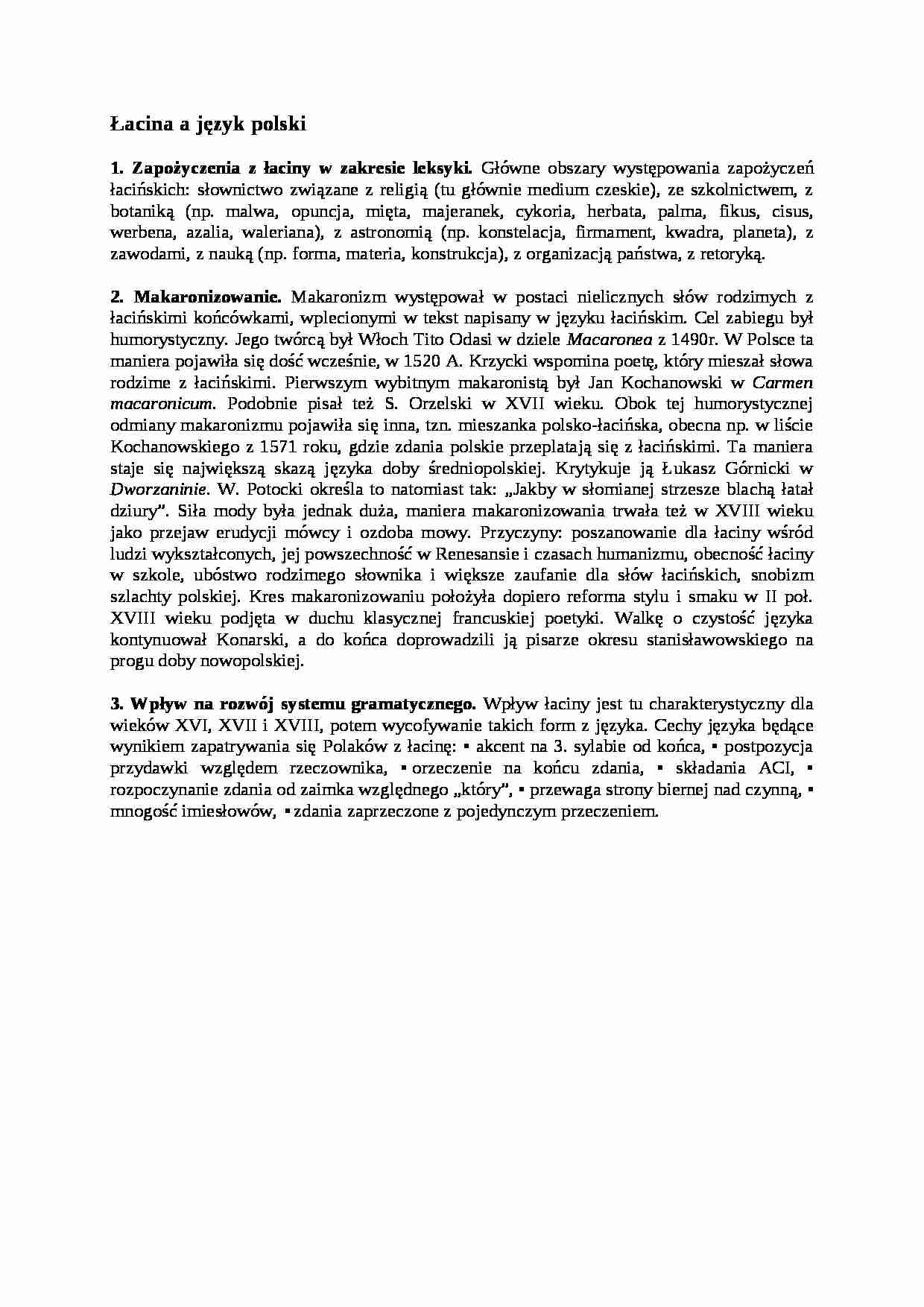 Łacina a język polski-opracowanie - strona 1