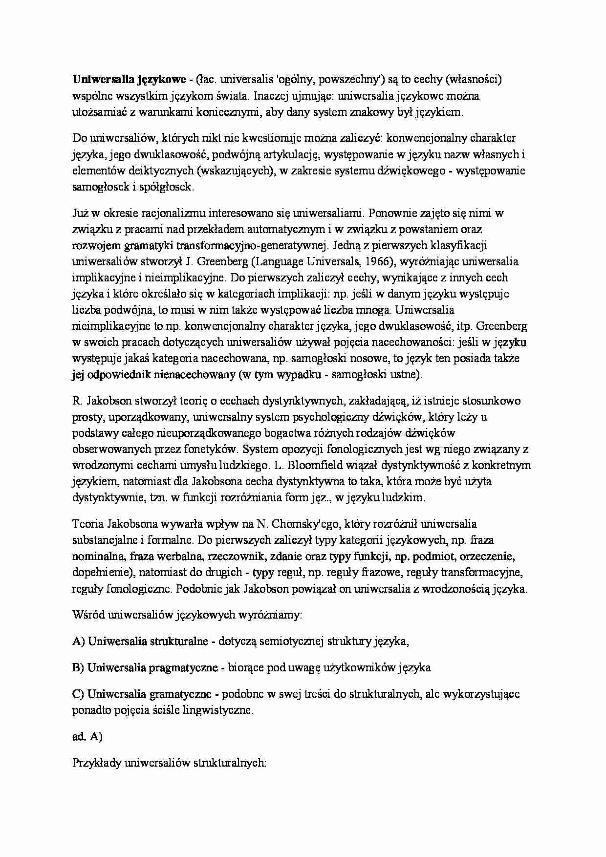 Uniwersalia językowe-opracowanie - strona 1
