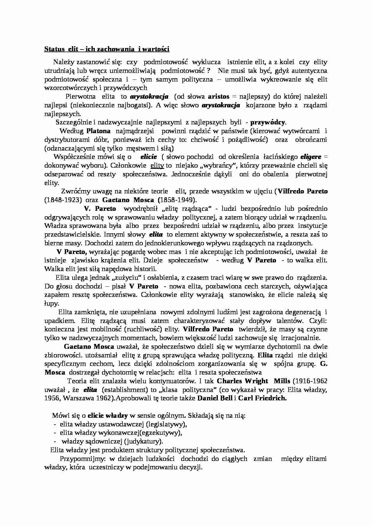 Status  elit-ich zachowania  i wartości - strona 1