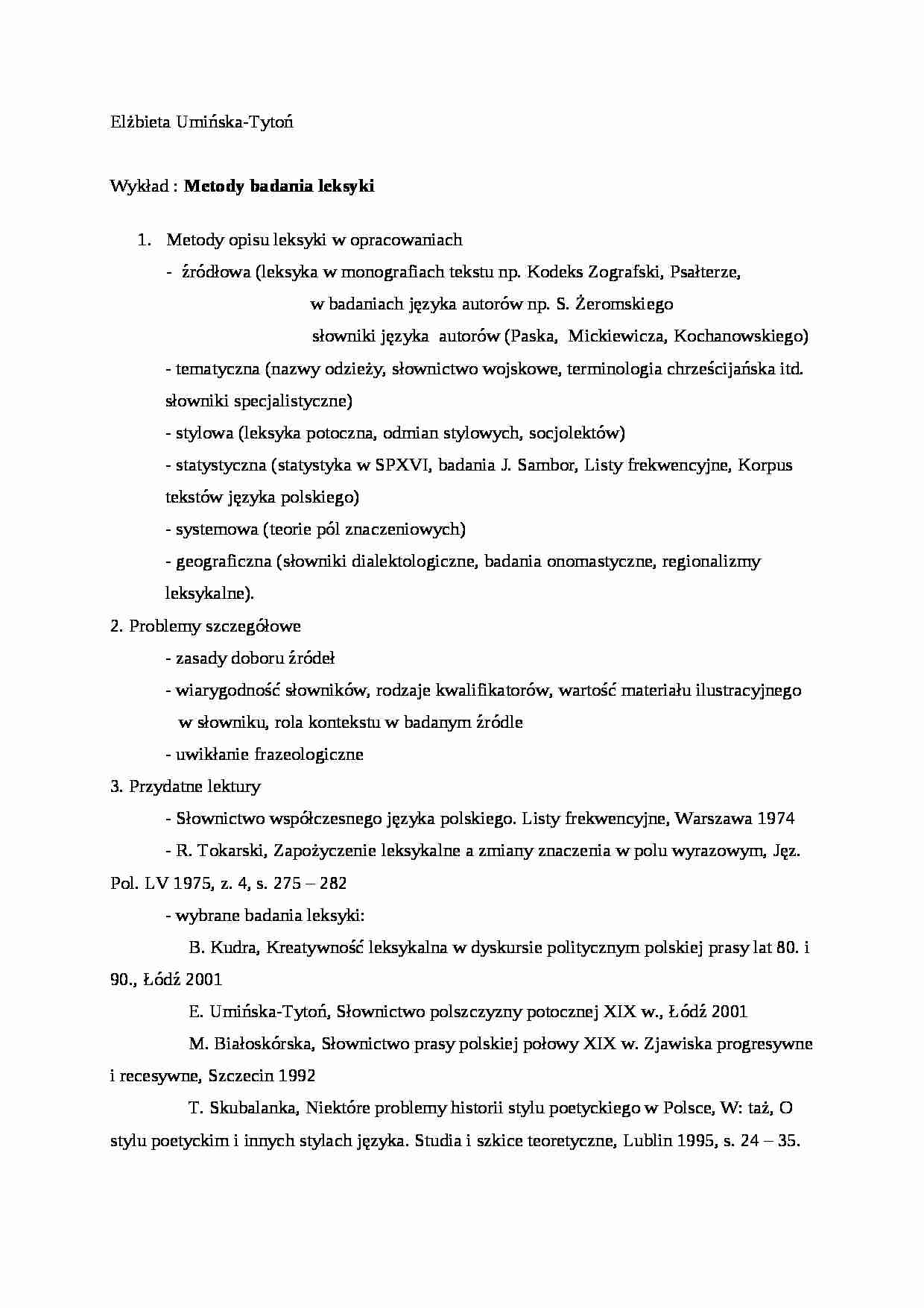 Metody badania leksyki-zagadnienia - strona 1