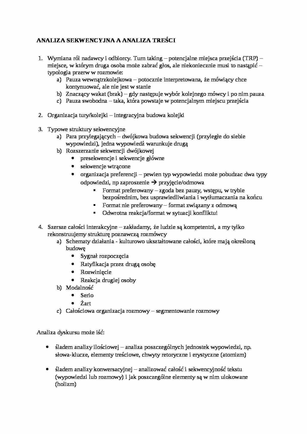 Analiza sekwencyjna a analiza treści-opracowanie - strona 1