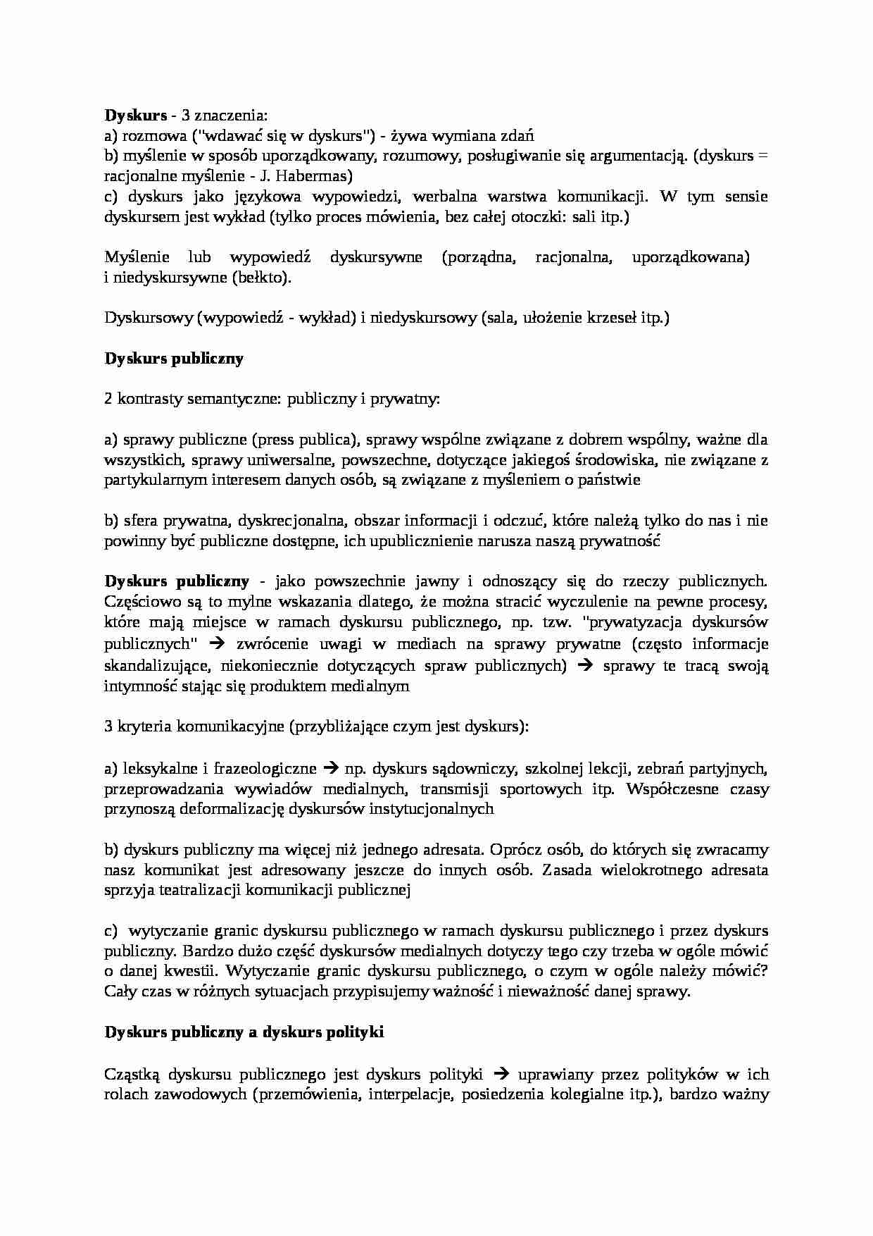 Dyskurs i jego odmiany-opracowanie - strona 1