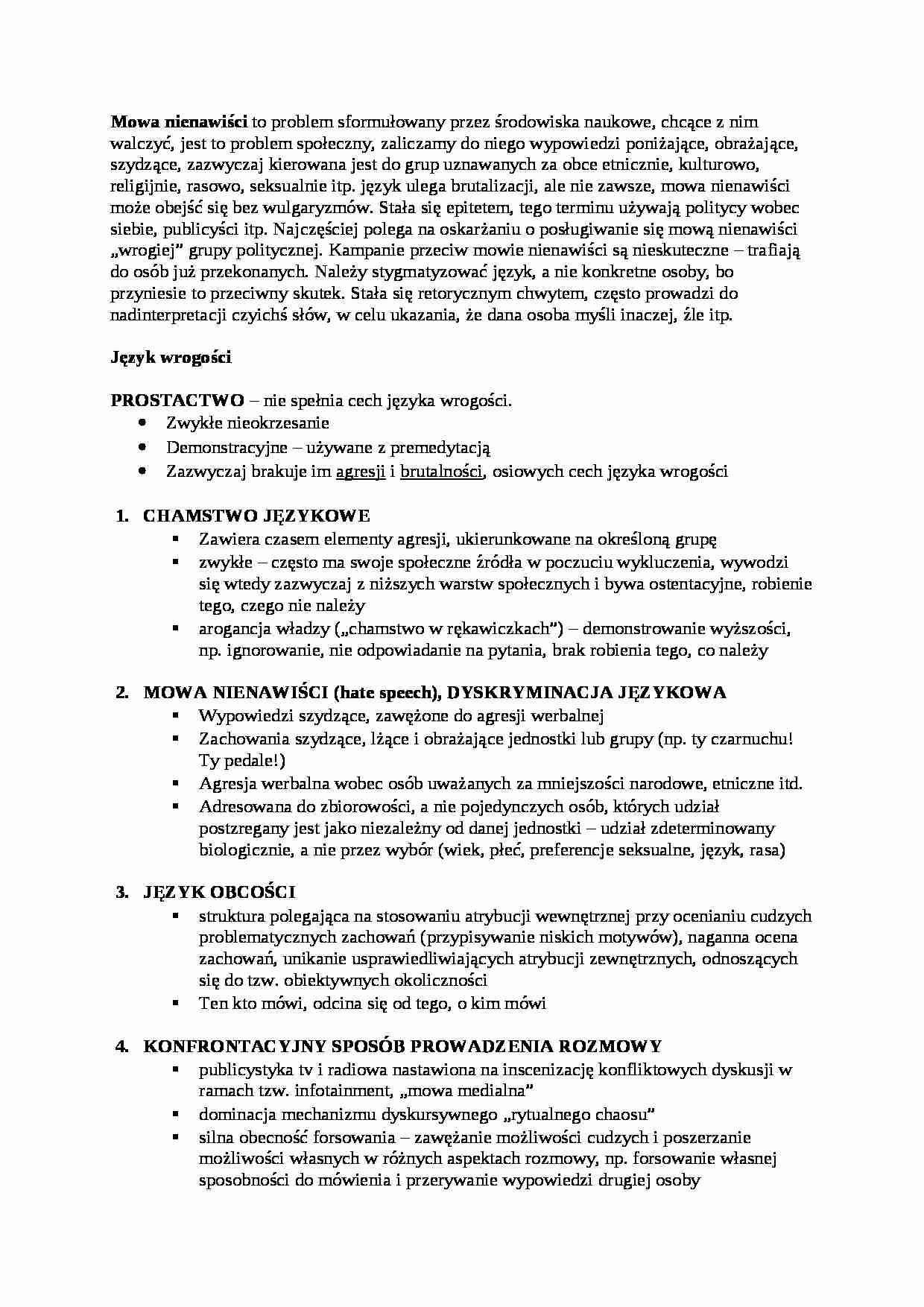 Mowa nienawiści i język wrogości-opracowanie - strona 1