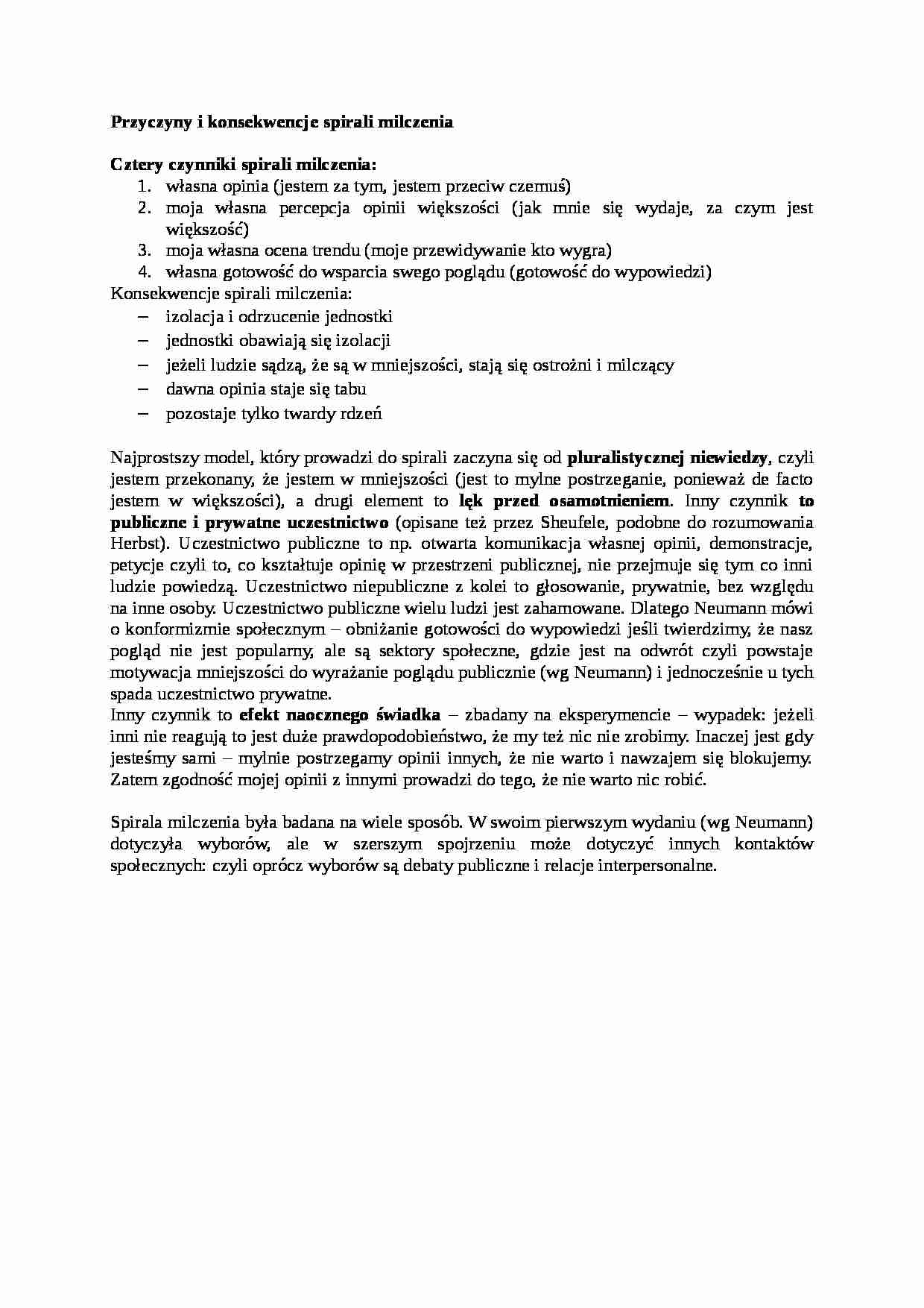 Przyczyny i konsekwencje spirali milczenia-opracowanie - strona 1